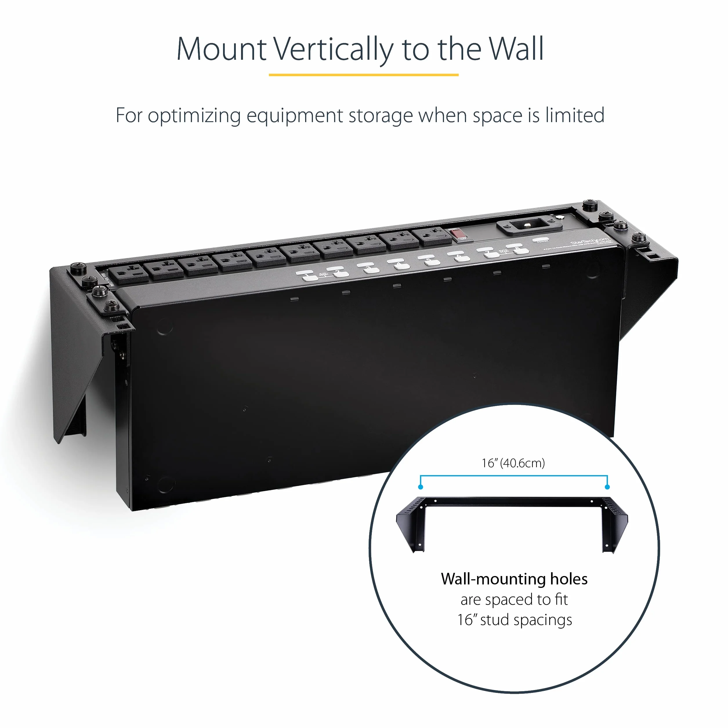 StarTech.com 3HE uchwyt ścienny Rack Mount pionowy, 3U Rack Bracket 19 cali rozdzielacz ścienny w kolorze czarnym, open Frame