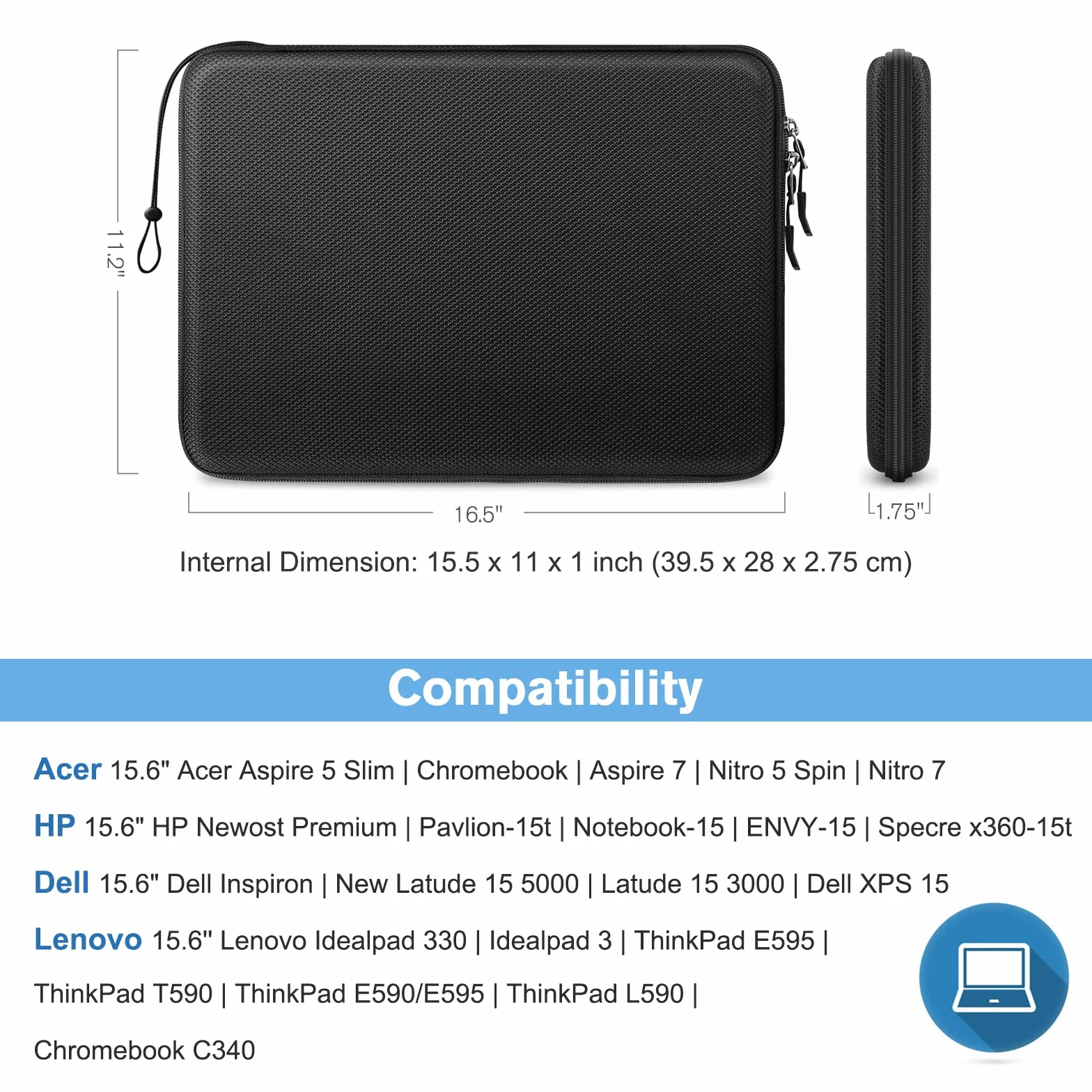 FINPAC Torba na laptopa 15,6 cali, twardy futerał ochronny do 16 cali MacBooka Pro 2026-2019, do 15,6" laptopa Lenovo, wstrząsoodporny futerał do 15,6 cali laptopa HP/Acer/ASUS/Surface/MSI