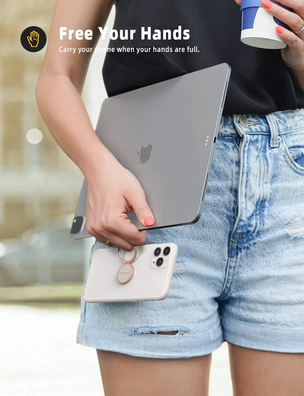 Lamicall uchwyt na telefon, stojak na palec - Uniwersalna regulowana pętla na telefon komórkowy z uchwytem 360 do iPhone 12, 11 Pro Xs Max XR X 8 7 6S Plus, Samsung, Huawei, wszystkie smartfony 4-8"
