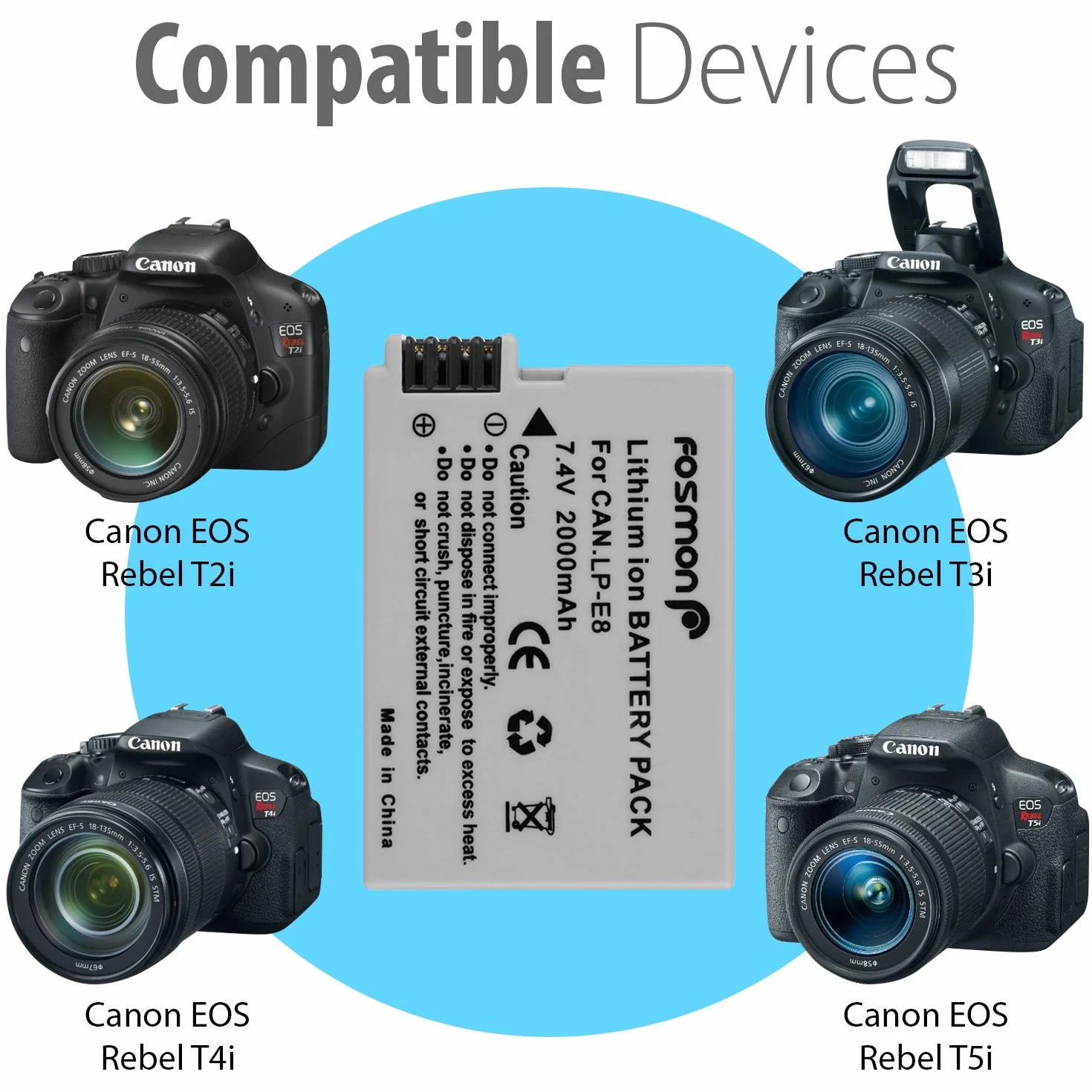Fosmon LP-E8 akumulator litowo-jonowy kompatybilny z Canon EOS 700D 550D 600D 650D