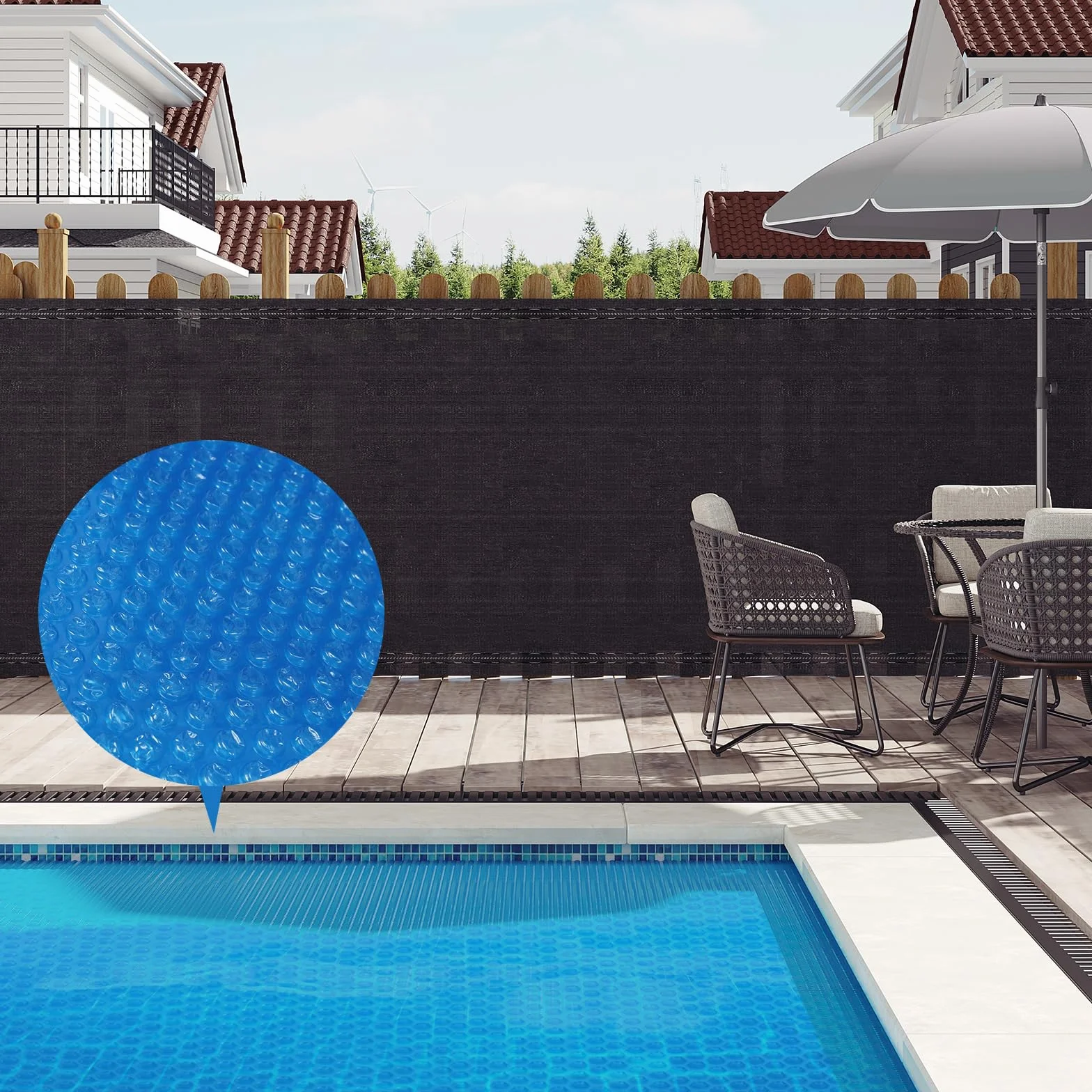 WOLTU Plandeka solarna do basenu 260 x 160 cm, folia solarna, plandeka solarna odporna na działanie promieni UV, możliwość przycięcia, folia z wypustkami, do ogrzewania basenu, niebieska