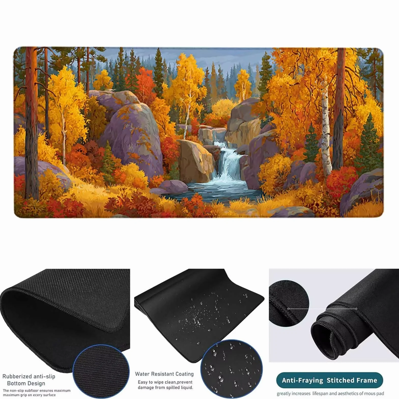 Żółta podkładka pod mysz 1500 x 800 x 3 mm duża podkładka pod mysz XXL Jesień pod biurko dla graczy, szyte krawędzie, antypoślizgowa gumowa podkładka pod mysz do komputera, komputera, dekoracji domu l