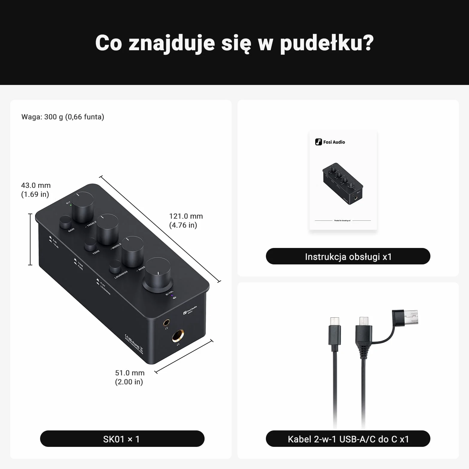 Fosi Audio SK01 Wzmacniacz Słuchawkowy z Korektorem Preamp z Regulacją Tonów Niskich średnich i wysokich oraz kompensacją głośności Analogowy Amp Klasy A do gitary elektrycznej z gniazdami 3,5/6,35mm