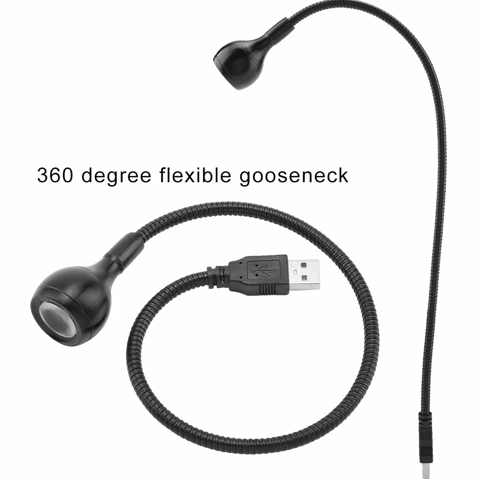 Lampka USB LED z Elastyczną Gęsią Szyją, Przenośna Lampka Biurkowa do Laptopa, PC, MAC, Czarny/Ciepły Biały