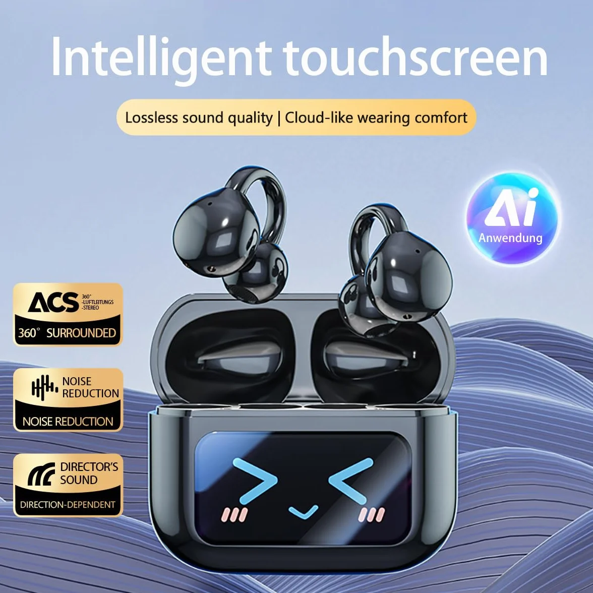 Słuchawki Bluetooth z klipsem na ucho, Bluetooth 5.4, sportowe słuchawki z otwartym uszem, wodoszczelne IPX5, cyfrowy wyświetlacz LED, typ otwarty, nadają się do uprawiania sportu/fitnessu