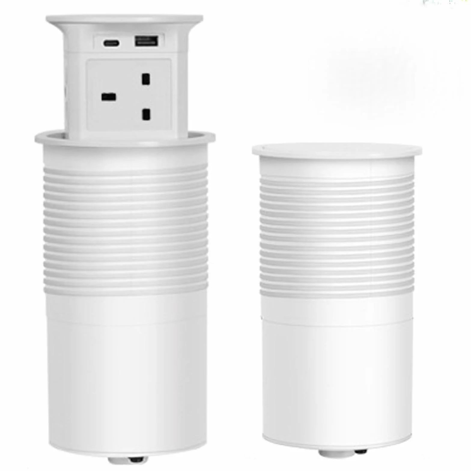 Wyskakujące gniazdko na blat z bezprzewodową ładowarką i portami USB - kuchenny koncentrator zasilania do stołów konferencyjnych, pasuje do otworu 100 mm, biały