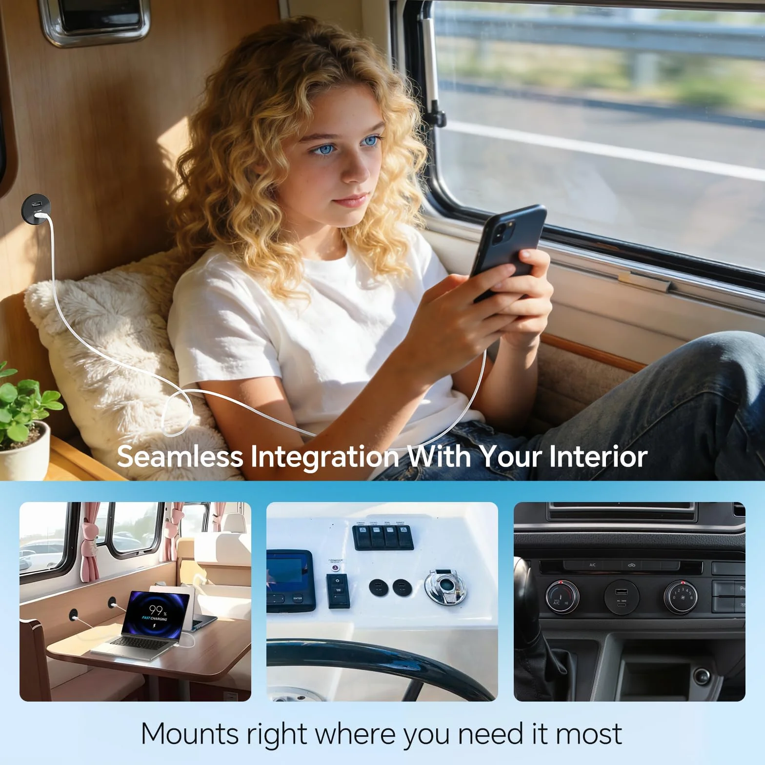 acegoo Gniazdo USB C 12 V 100 W PD i 18 W QC, kamper USB, całkowicie aluminiowa ładowarka do laptopa, szybkie ładowanie do kampera, łodzi, autobusu, samochodu, ciężarówki, 2 szt