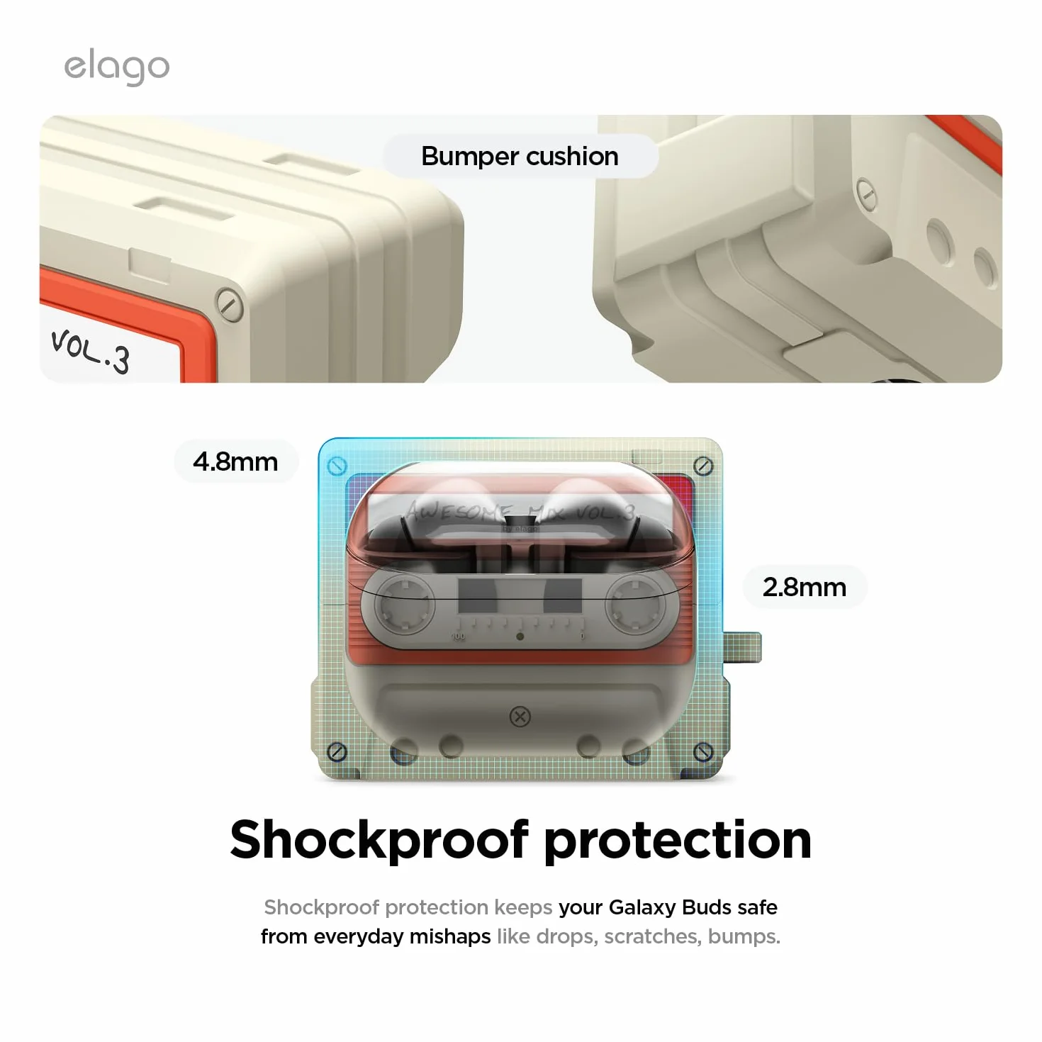 elago Etui Kasetowe do Galaxy Buds 3/3 Pro/3 Fe | Etui w Stylu Kasety, w Zestawie z Karabińczykiem, Pełna Ochrona, Akcesoria do Słuchawek (Klasyczna Biel)