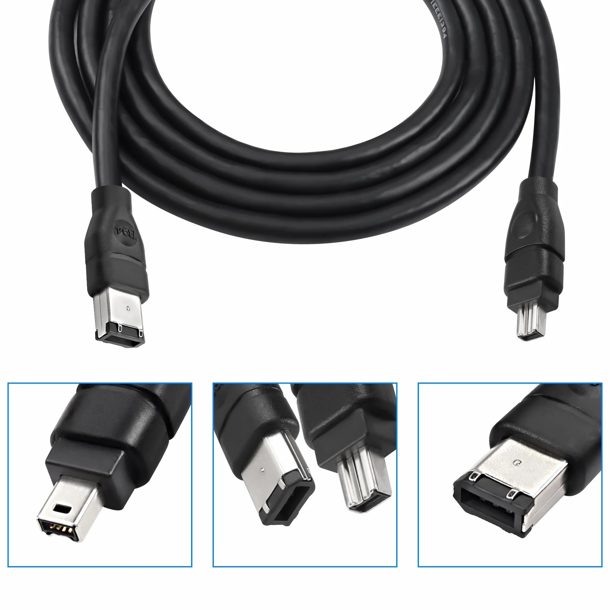 MEIRIYFA Firewire IEEE 1394B wtyczka 6-stykowa do 4-pinowego kabla wtykowego, Firewire 400 do Firewire 400 4 Pin do 6 Pin High Speed 400 Mbps do drukarki, skanera, aparatu cyfrowego (1,8 m, czarna)