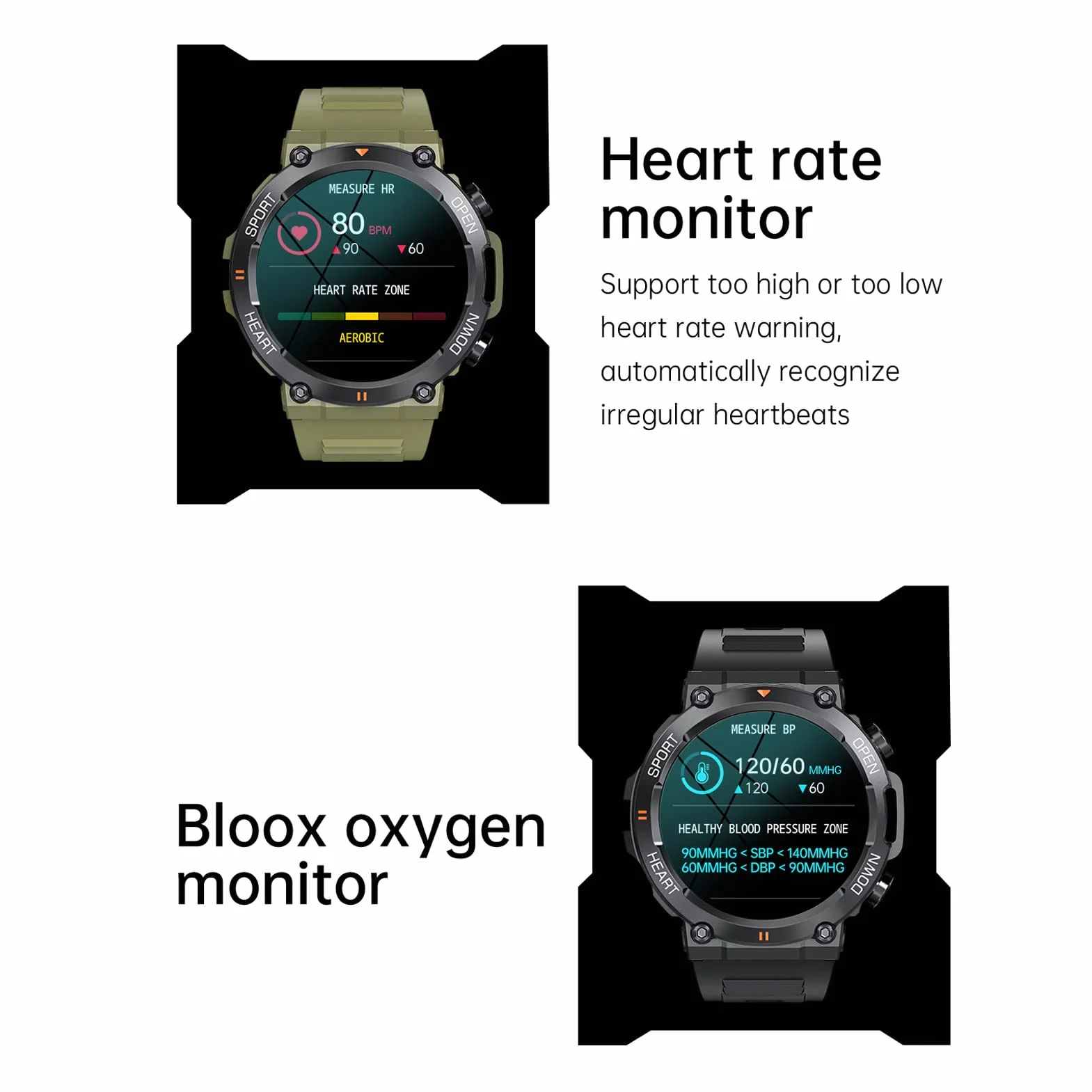 Inteligentny Zegarek dla Kobiet i Mężczyzn z Połączeniem Bluetooth, Monitor Aktywności Fizycznej z Monitorem Tlenu Bloox, Wiele Trybów Sportowych, Wodoodporny Zegarek Fitness dla