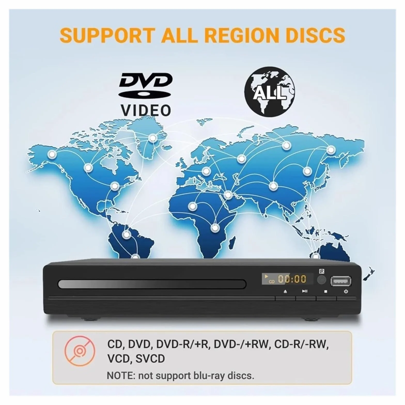 Odtwarzacz DVD 1080P do kina domowego, telewizor, odtwarzacze DVD, CD, wyjście AV, wszystkie regiony, darmowy