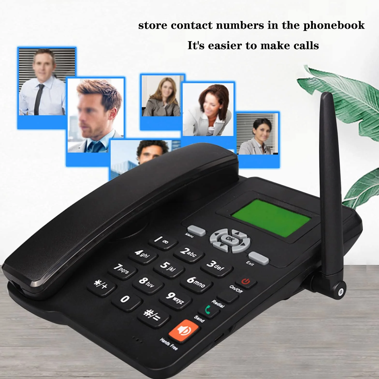 IBOWZ Telefon przewodowy na biurko bezprzewodowy czterozakresowy telefon biurkowy GSM, telefon stacjonarny z gniazdem na kartę SIM, wyświetlacz LCD data/godzina/siła sygnału/pojemność baterii, do