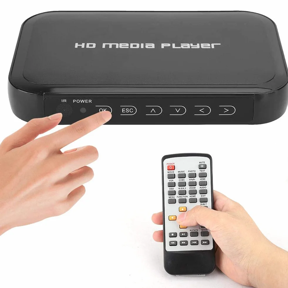 Odtwarzacz multimedialny Full HD HDMI Media Player obsługuje 1080P, kompatybilny z VGA AV USB SD MMC, video/foto/muzyką do RCT TV, monitorów, samochodów