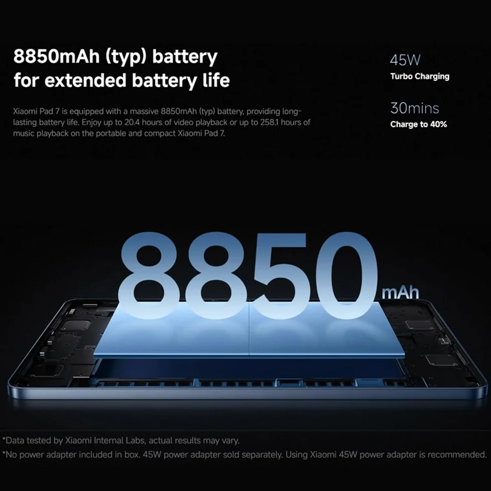 XIAOMI Tablet Pad 7, 8 GB + 256 GB niebieski, ekran 11,2" pojemność baterii 8850 mAh, Snapdragon 7, Android 15, aparat główny 13 MP, z ładowarką