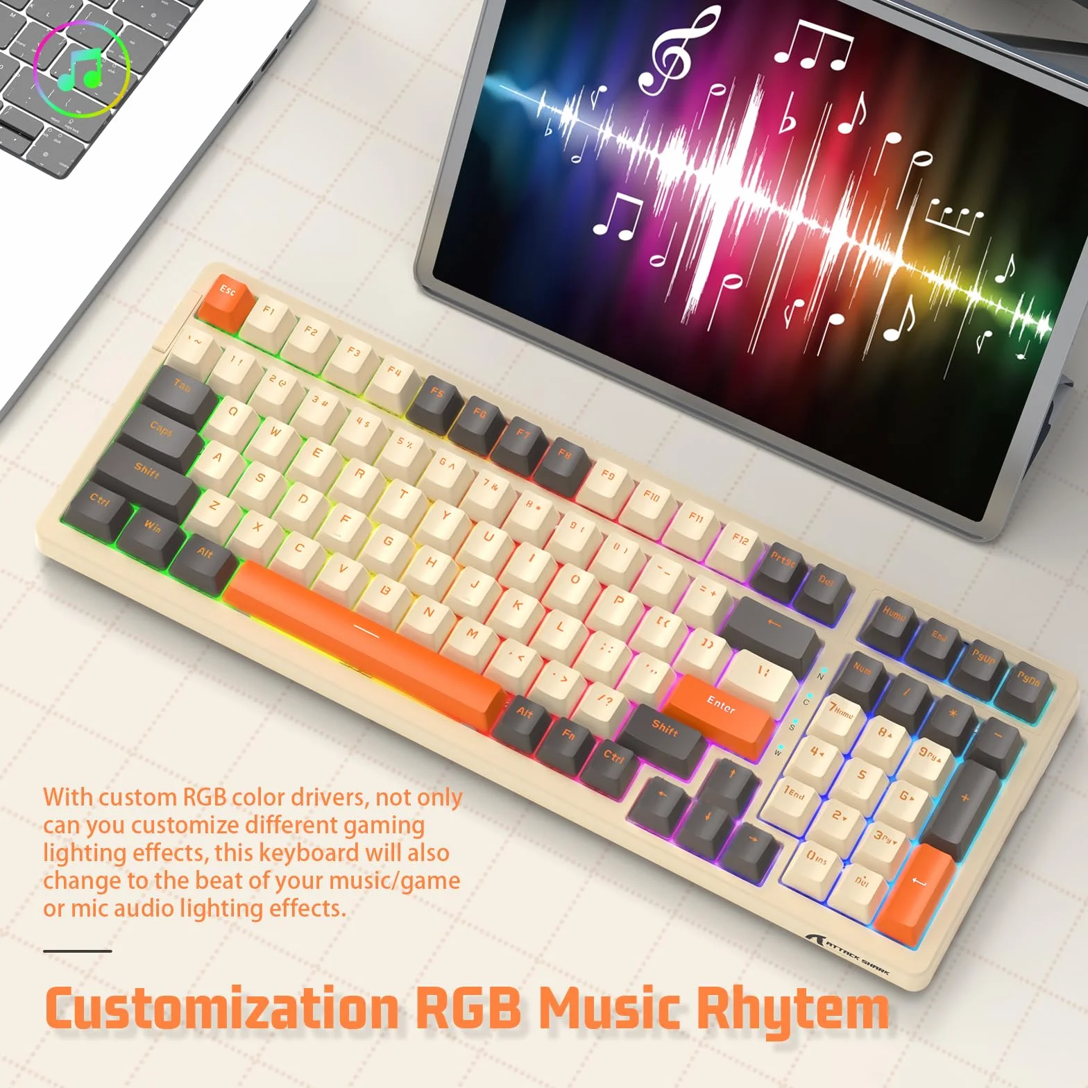 ATTACK SHARK K98 Przewodowa klawiatura mechaniczna do gier z odłączanym metalowym kablem USB C,18 LED RGB Illumination, Customized Red Switch, Programmable Actuation, 100 klawiszy dla Mac/Win（shimmer）