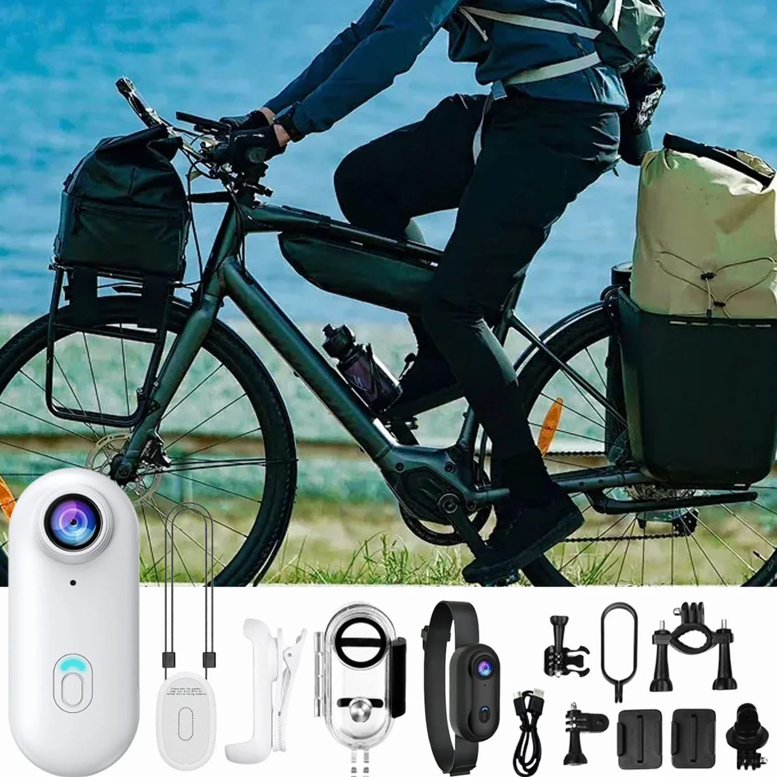 Kamera z kciukiem, poręczna kamera z naszyjnikiem, kompaktowa obracana o 360° 4K na przygodę, lekki korpus ABS z wodoodporną obudową, elektronika sportowa do vlogowania na świeżym powietrzu, podróży