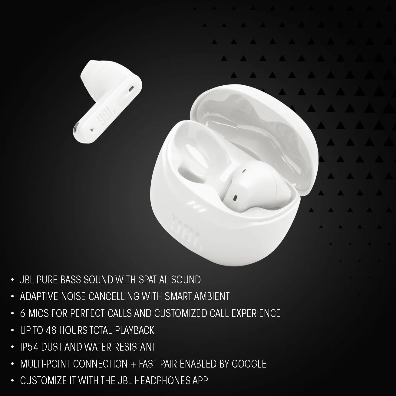 JBL Tune Flex 2, Bezprzewodowe Słuchawki Douszne, Białe | Bluetooth z Redukcją Szumów i 48 H Odtwarzania na Baterii, Wodoodporne IP54, z Wielopunktowym złączem i Otwartą Konstrukcją