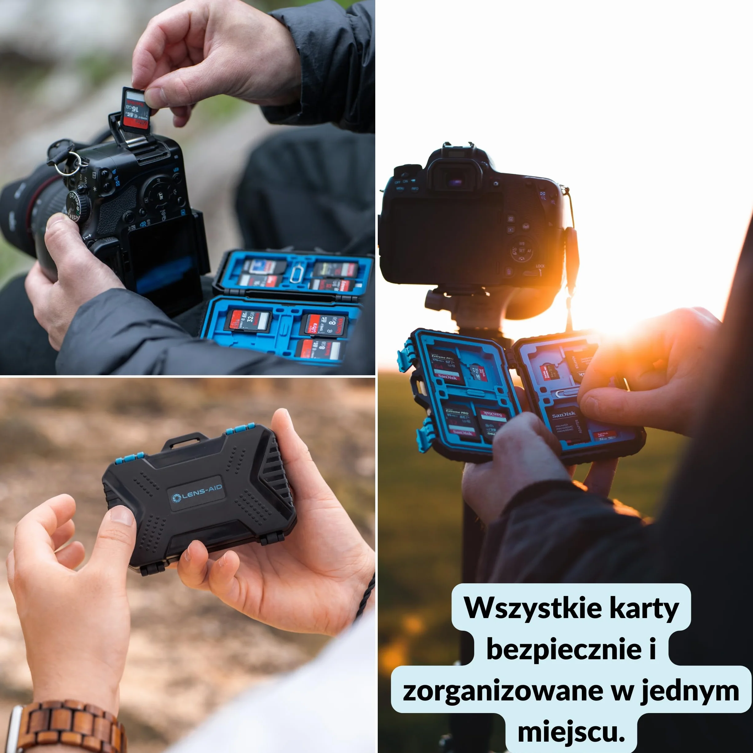 Lens-Aid Etui ochronne na karty pamięci SD, CF, Micro SD, TF, karty SIM, pudełko do przechowywania do 28 kart, odporne na zachlapanie i uderzenia