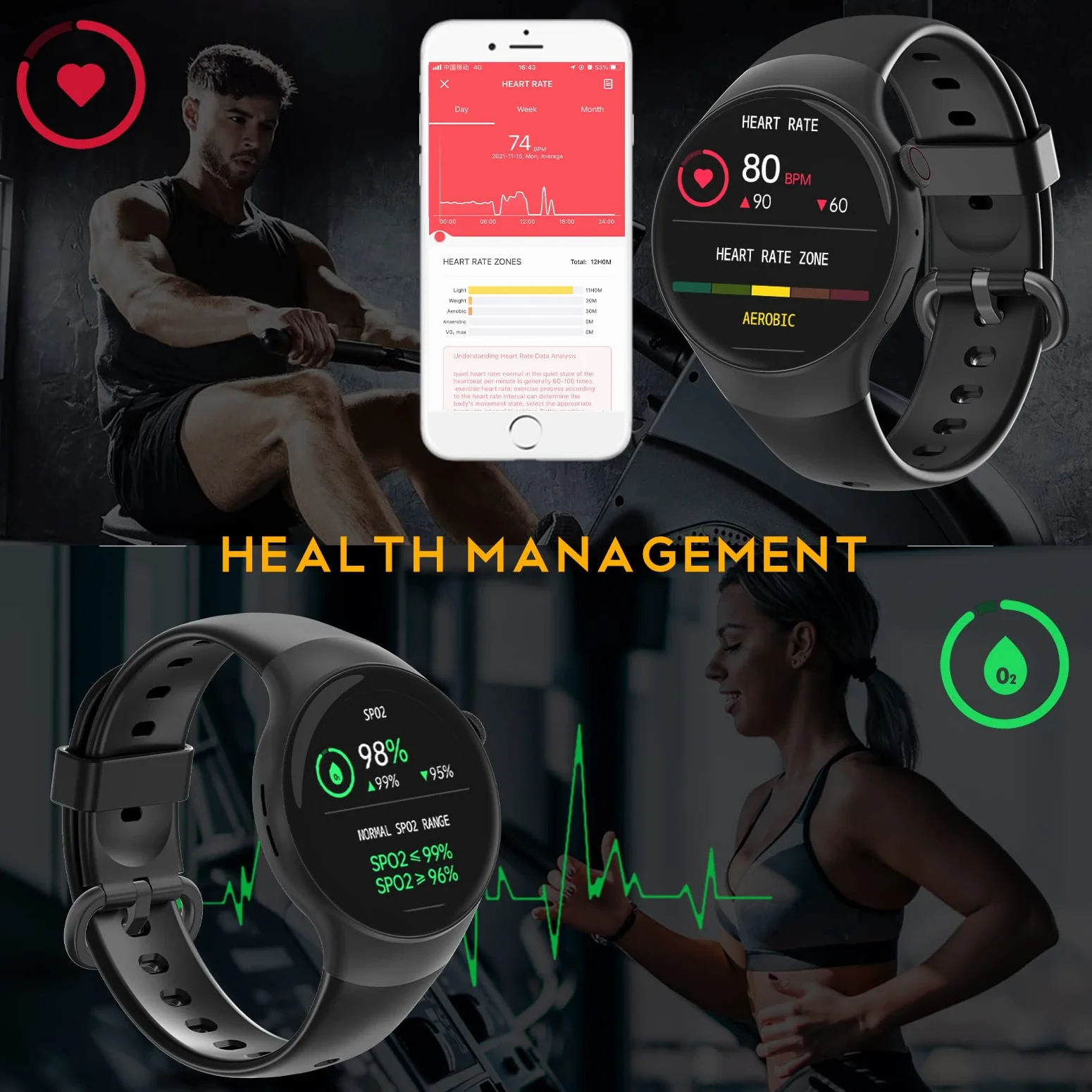 Smartwatch z funkcją telefonu, zegarek fitness dla mężczyzn i kobiet, okrągły ekran dotykowy o przekątnej ekranu 1,32", wodoszczelny IP67, zegarek sportowy ze spersonalizowanym ekranem, sterowanie
