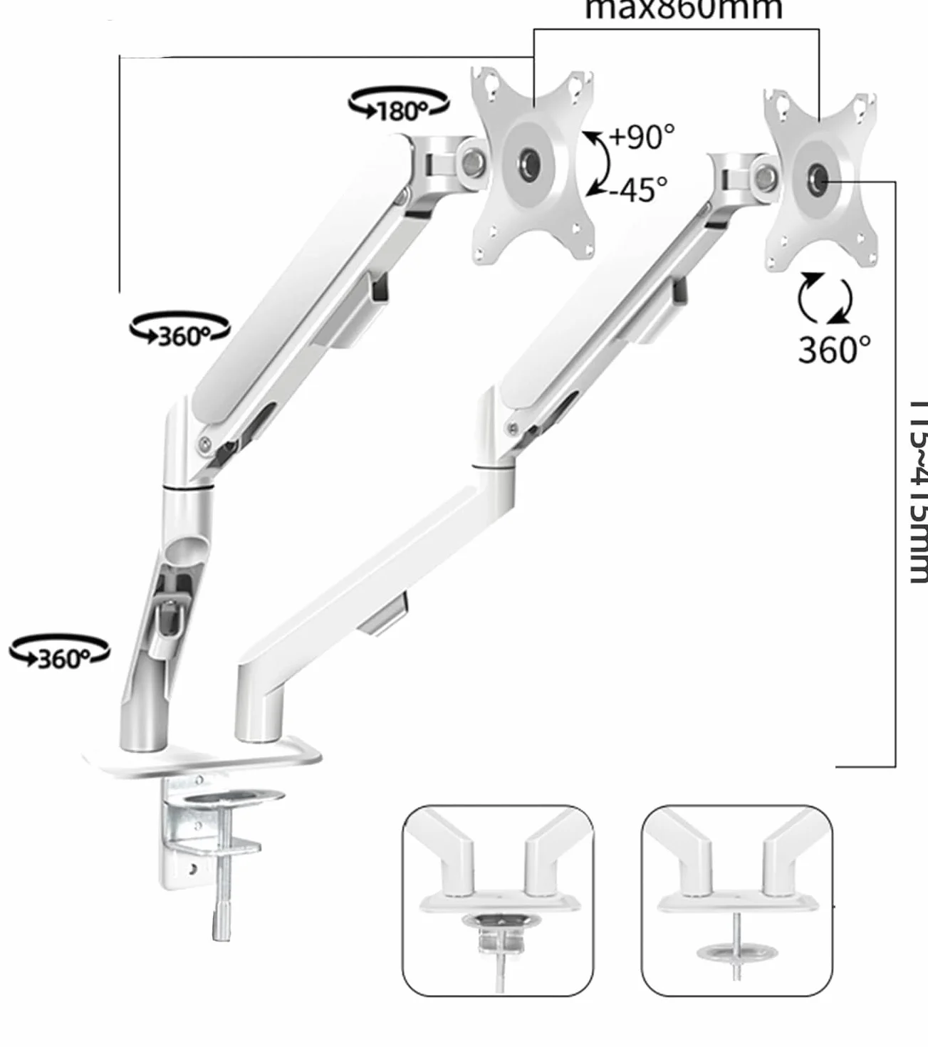 Uchwyt na ekran z podwójnym ramieniem przegubowym, 17-30 cali, maksymalne obciążenie 9 kg, VESA 75x75/100x100 mm, regulacja wysokości i nachylenia, biały