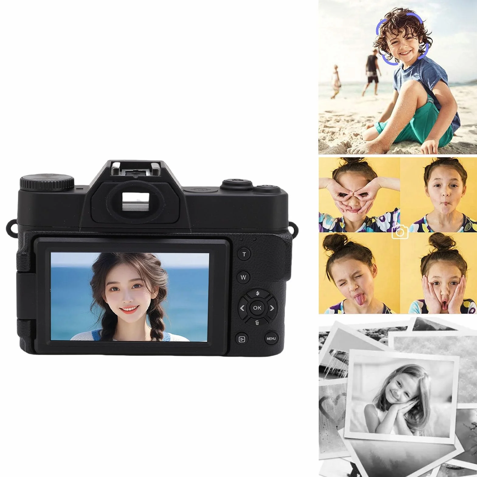 6K Aparat Cyfrowy do Fotografii, 64MP Wi -Fi Autofocus Video Camara z Ekranem Klapki 180 °, 16x Zoom, Kompaktowa Konstrukcja do Podróży, Karta Pamięci 32 GB