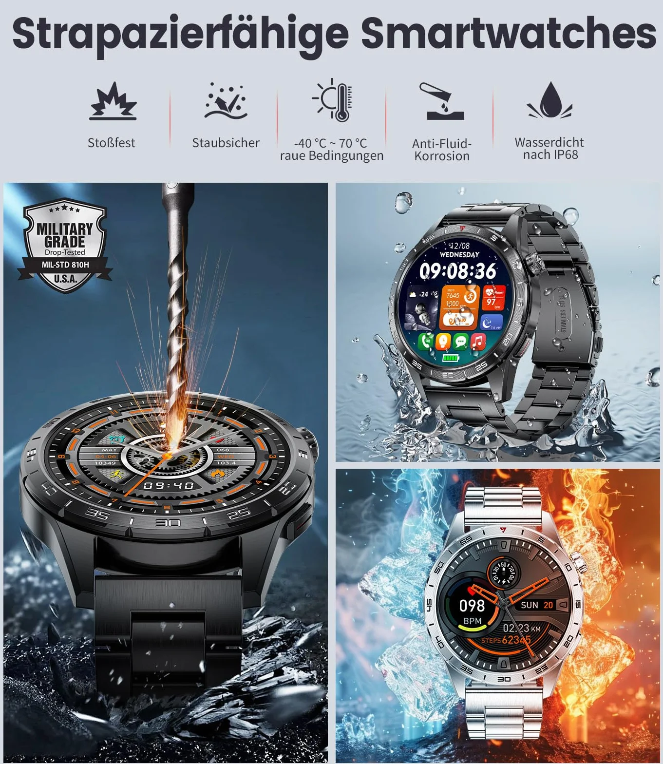 LIGE 2025 męski smartwatch z połączeniem Bluetooth, ekran 1,43 cala, ekran Amoled, 110 trybów sportowych, wodoodporny zegarek fitness IP68 z tętnem, SpO2, monitor snu dla systemu Android iOS