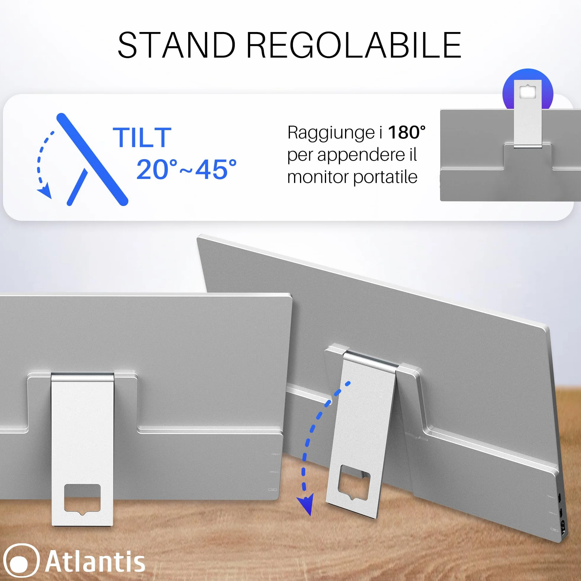 ATLANTIS 16-calowy ekran dotykowy 1080P Full HD 1920 x 1080, HDMI/Type_C, głośnik 2 x 1 W, regulowane nachylenie, ekran IPS, do laptopa/konsoli 170/170, kabel HDMI 1,5