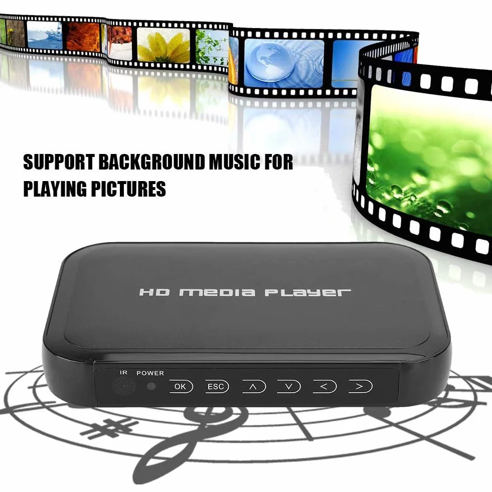 Odtwarzacz multimedialny Full HD HDMI Media Player obsługuje 1080P, kompatybilny z VGA AV USB SD MMC, video/foto/muzyką do RCT TV, monitorów, samochodów