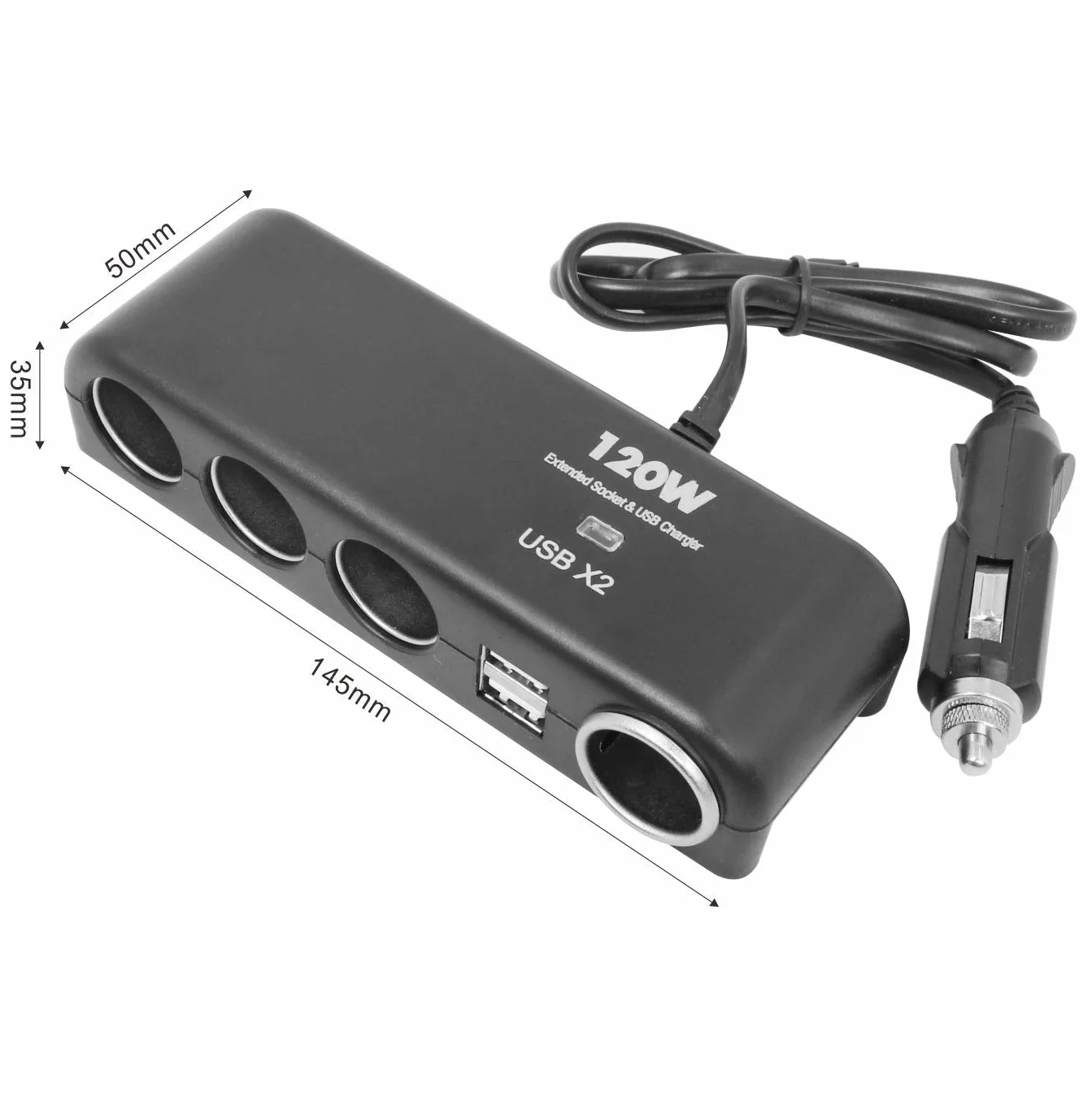 XINFENG 4-drożna ładowarka samochodowa, rozdzielacz, adapter sieciowy z gniazdem wielokrotnym, podwójne USB, 12 V-24 V, do iPhone'a, iPada, Samsung, GPS, kamery na deskę rozdzielczą