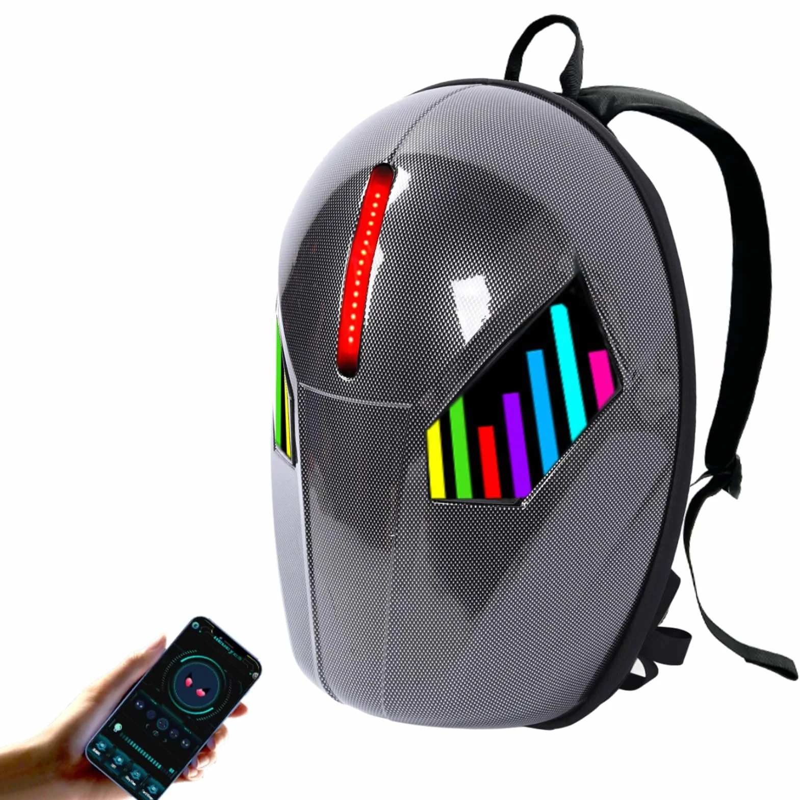 Hyuduo Plecak LED, Plecak Motocyklowy z twardą obudową 3D i Programowalnym Ekranem, Torba na Laptopa o Dużej Pojemności dla Mężczyzn, z Miejscem do Przechowywania 19,69 Cala,
