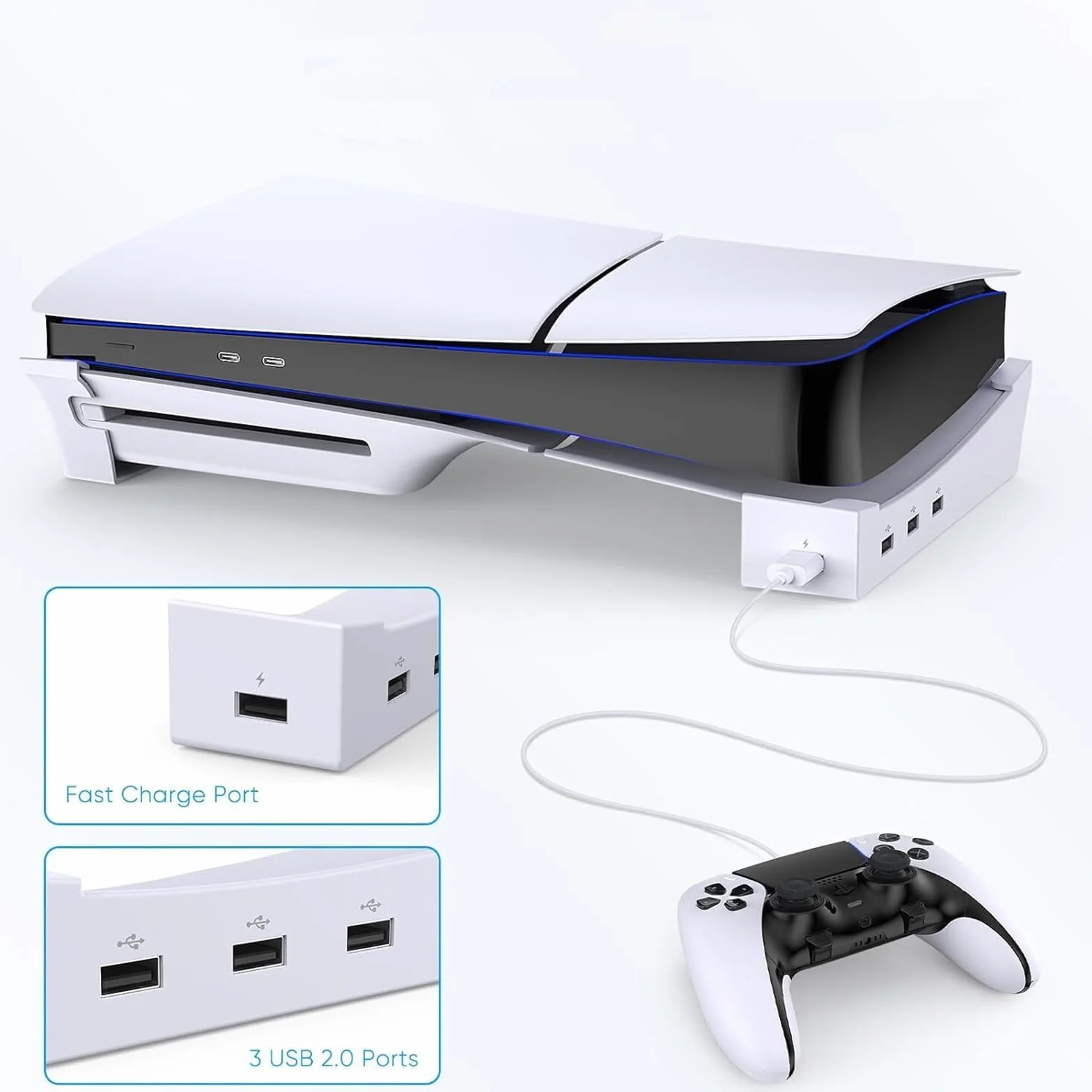 TECKEEN Poziomy stojak z 4 przedłużaczami USB HUB ładowarka port konsola uchwyt do konsoli PS5 Slim