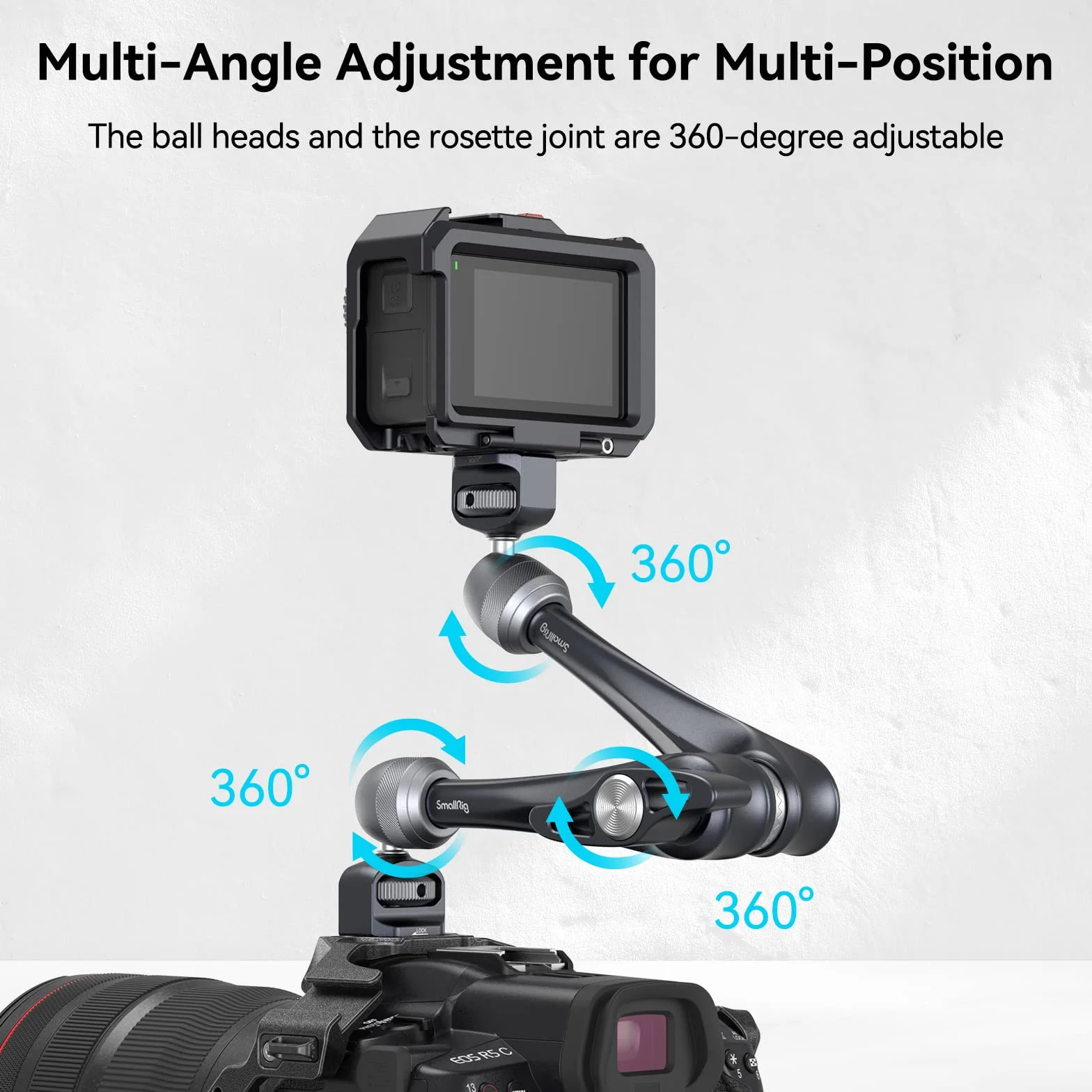SMALLRIG Rosette Magic Arm 11 cali z głowicą kulową, śrubami 1/4"-20 i kołkami zabezpieczającymi przed przekręceniem, do iPadów/monitorów/świateł LED/smartfonów/kamer sportowych - 3959