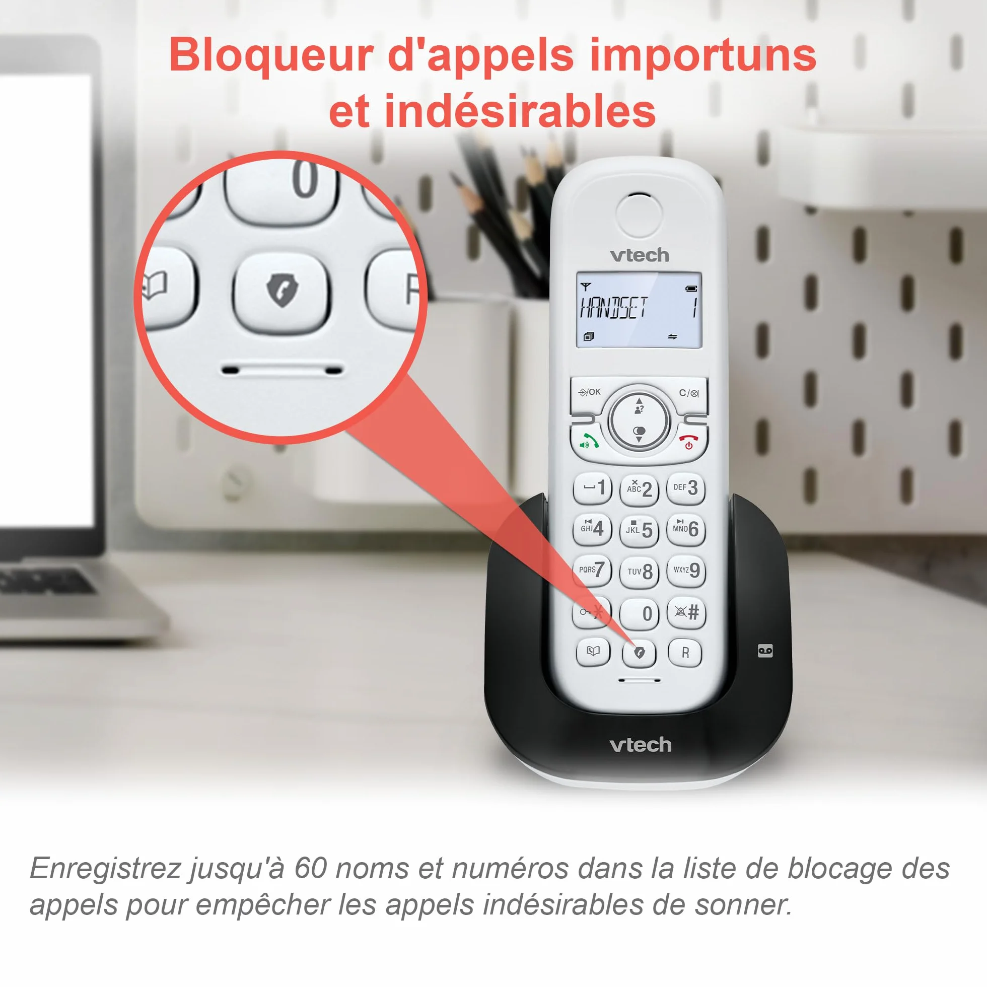 VTech CS1551 Bezprzewodowy telefon DECT z 2 słuchawkami z ładowarką, automatyczną sekretarką, blokadą połączeń, identyfikatorem dzwoniącym/połączenia oczekującego, głośnikiem, podświetlanym ekranem i