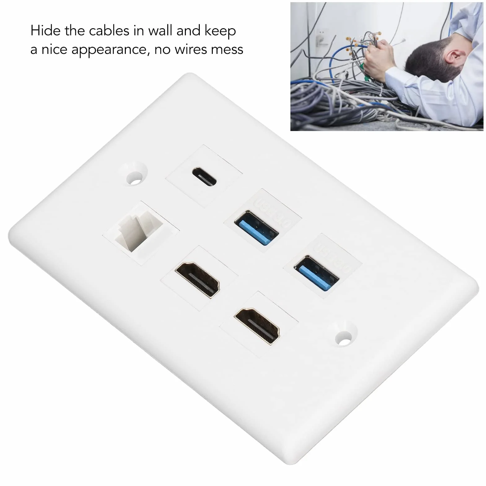 Bewinner 6-portowa płyta ścienna HDMI USB3.0 typ C RJ45 Cat6 Ethernet