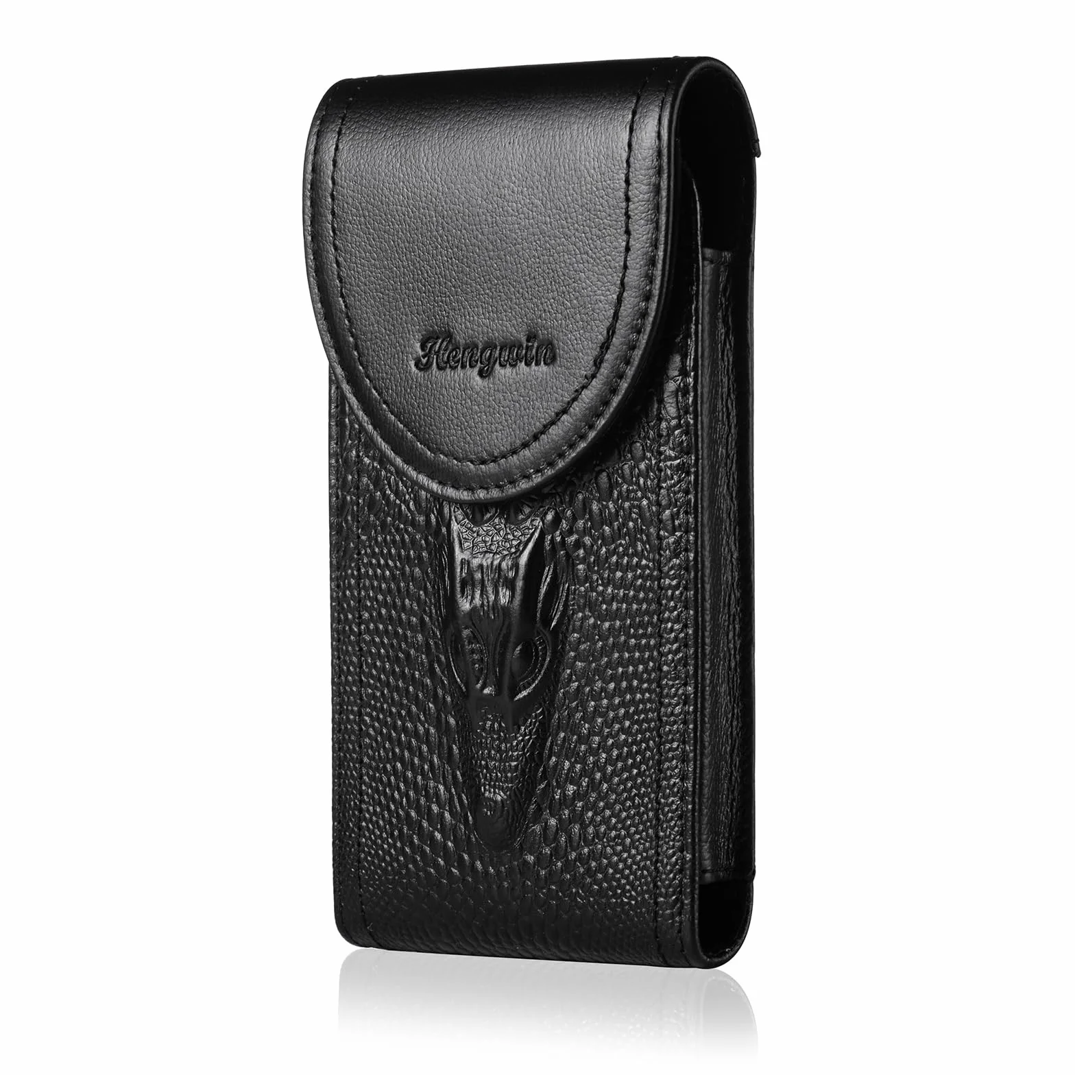 Skóra bydlęca telefon kabura Case talia pasek etui do iPhone 16 15 14 13 12 11 Pro Max do telefonów Samsung Galaxy S25 S 24 S23 S22 S21 Ultra (czarny, L)