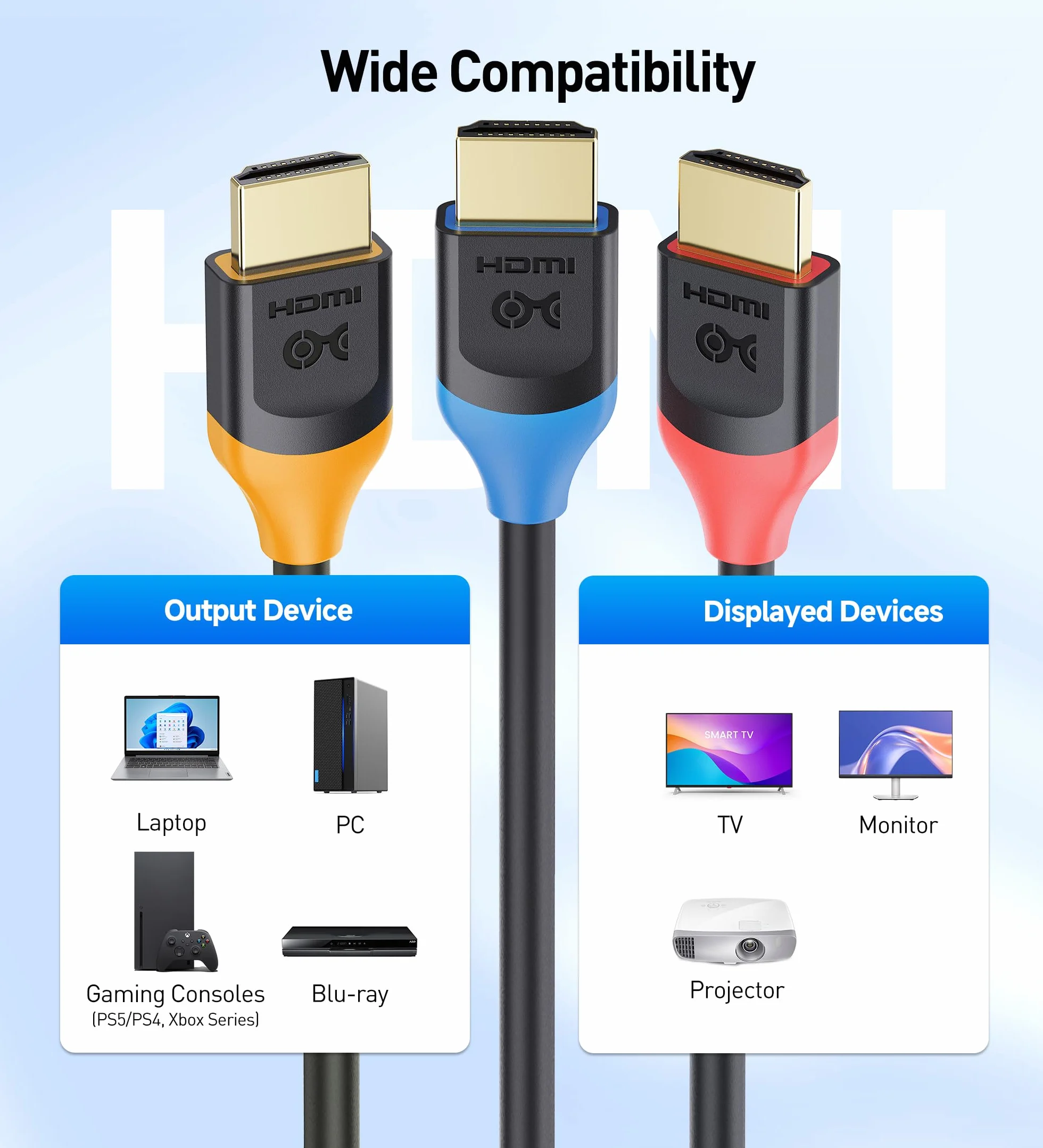 Cable Matters 3-Pak Kabli HDMI 8K 48 Gbps, 2 m | 8K@60Hz, 4K@240Hz, HDR, zgodne z PS5, Xbox Series X/S, kartami RTX/RX i Apple TV