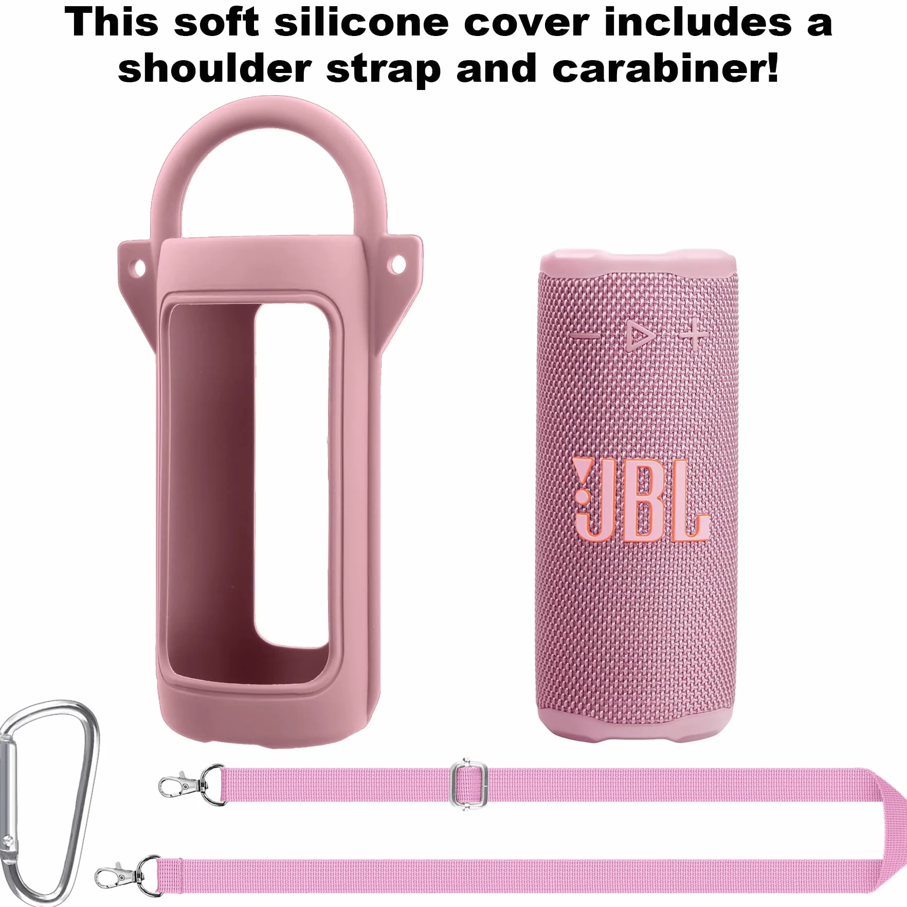 co2CREA Kompatybilny silikonowy pokrowiec z JBL Grip Przenośnym Głośnikiem Bluetooth, przenośny, ultralekki pokrowiec ochronny z karabińczykiem i paskiem na ramię (jeśli dotyczy)