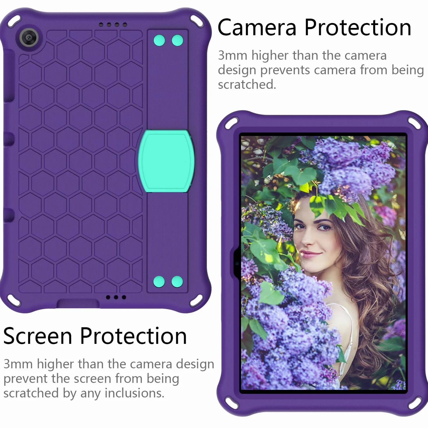 Etui ochronne do Huawei MatePad T10 9,7 cala / MatePad T10s 10,1 cala / Enjoy Tablet 2 (2020), wytrzymałe, odporne na wstrząsy silikonowe etui ochronne z uchwytem stojakiem i paskiem na ramię - fioletowe + Aqua