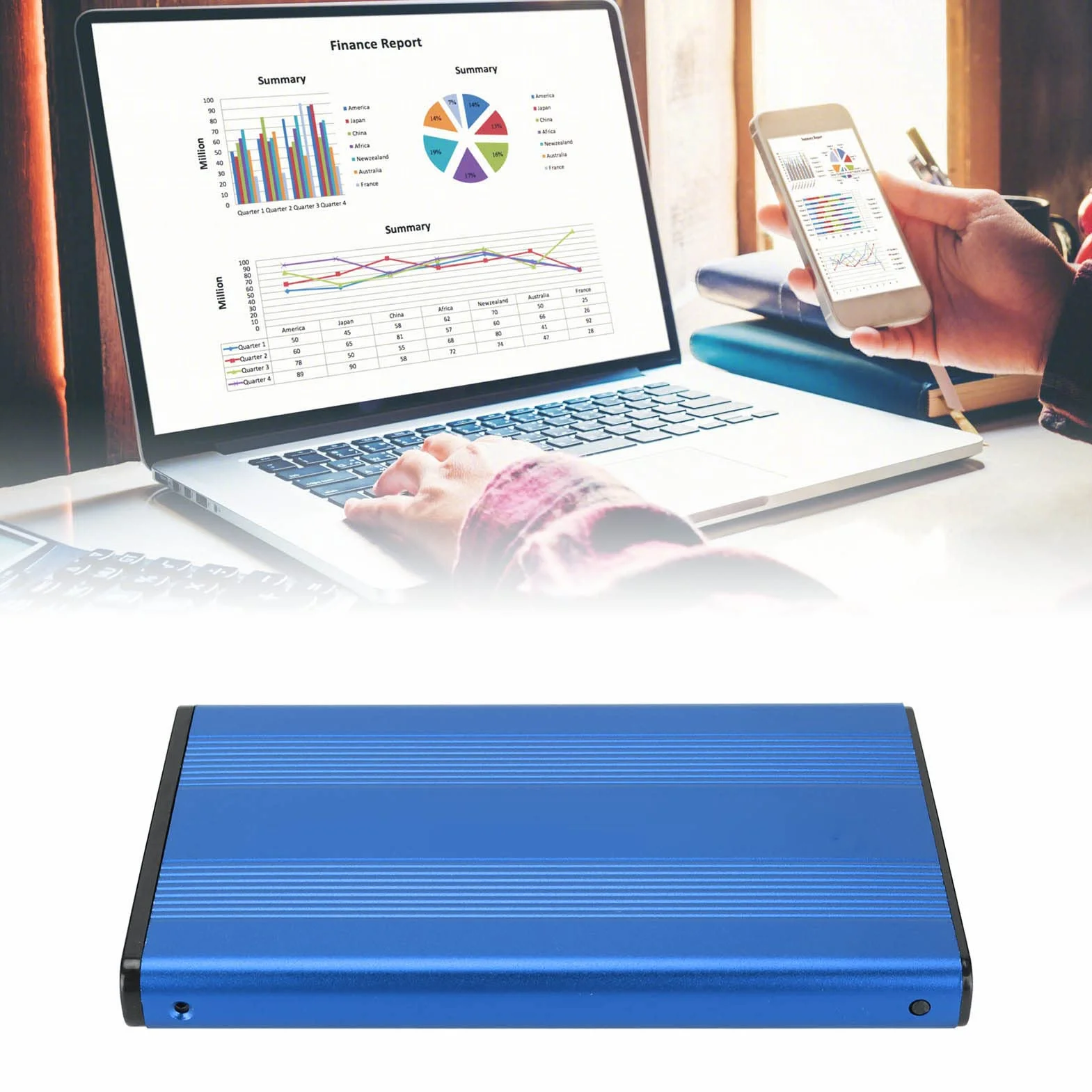 2,5-calowa obudowa HDD, USB 3.0 do SATA, pojemność 2TB, szybkość transmisji 5 Gb/s, przenośna antystatyczna obudowa dysku twardego obsługuje dyski twarde i dyski SSD serii SATa(Blue)