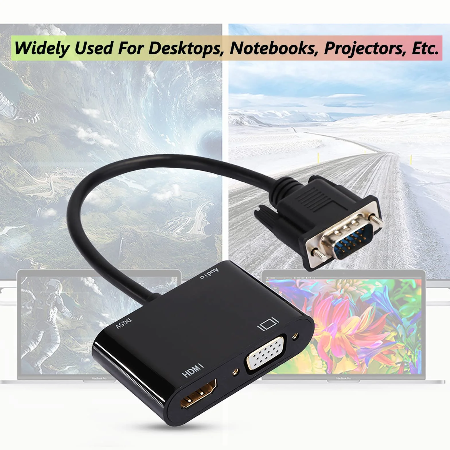 Adapter VGA na HDMI 1080P konwerter z dźwiękiem stereo 3.5 mm do telewizora laptopa monitora