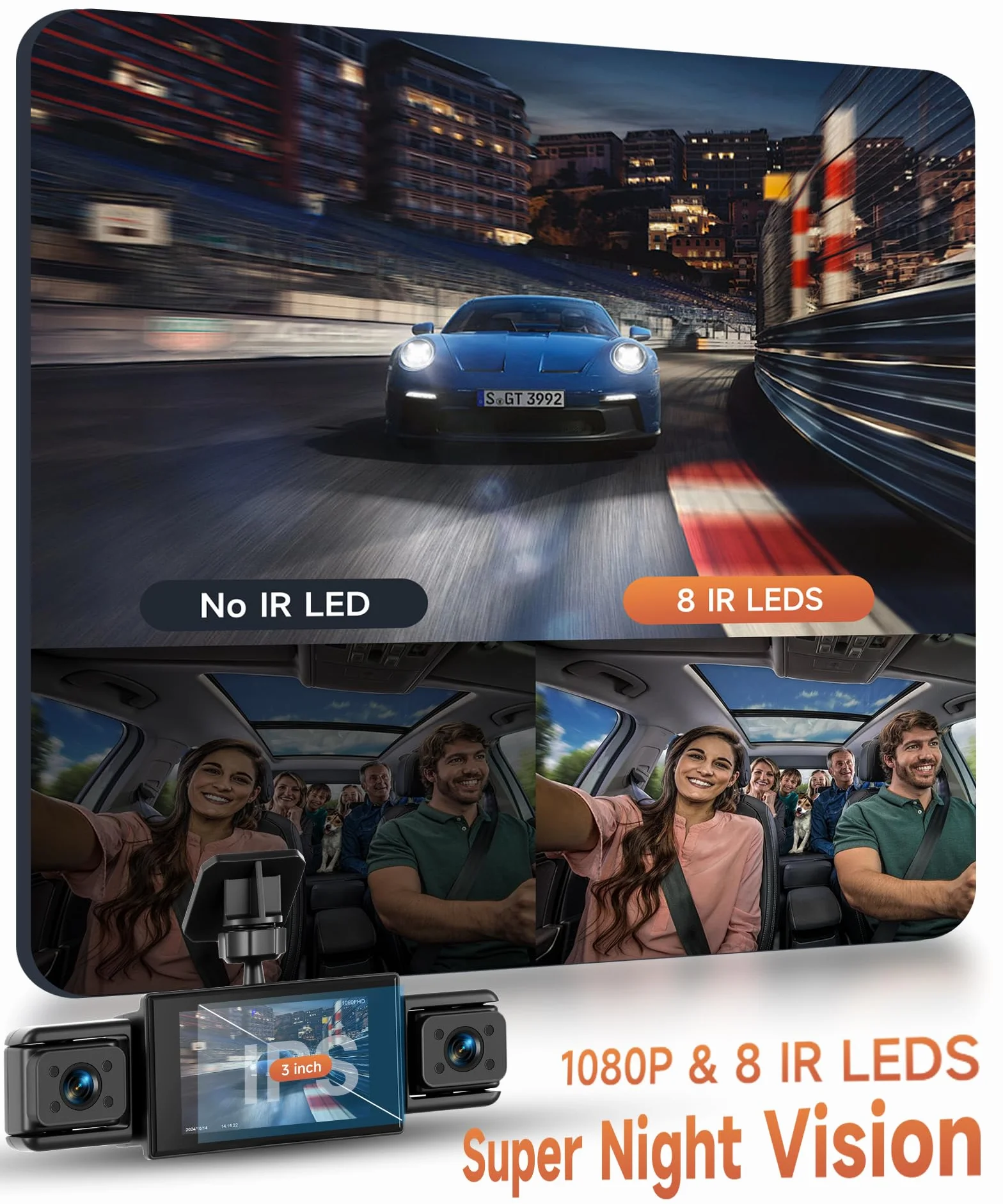 Rimoody 4-kanałowa kamera samochodowa 360 stopni, z 4 kamerami 1080P z przodu i z tyłu, lewo i prawo, 7,6 cm 1080P kamera samochodowa z noktowizorem/nagrawaniem w pętli/24-godzinnym monitorem