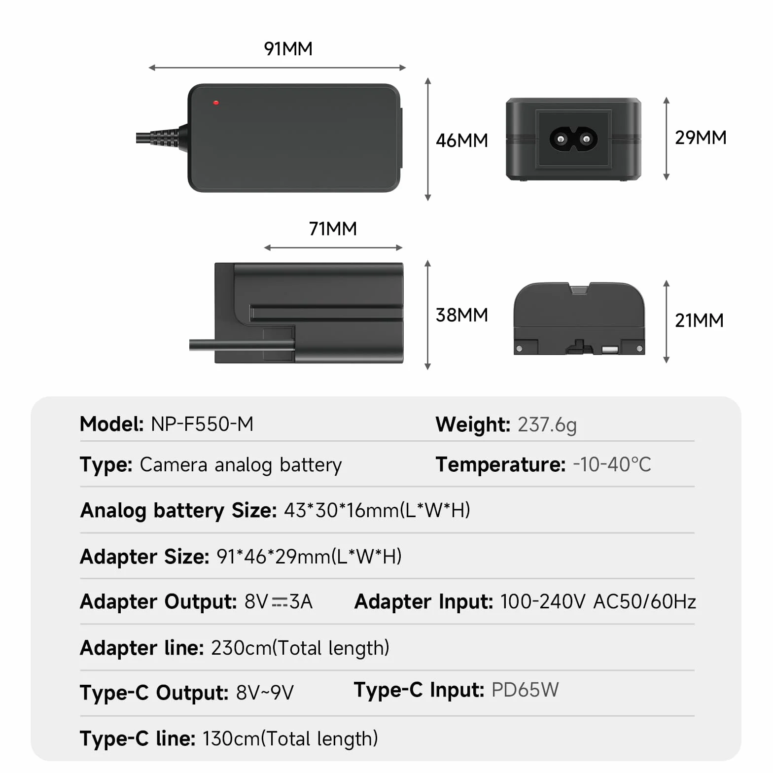 NP-F550/F770/F970 atrapa zestawu akumulatorów, zasilacz sieciowy ze złączem akumulatora do Sony CCD-SC55 TR516 TR716 TR818 TR910 TR917