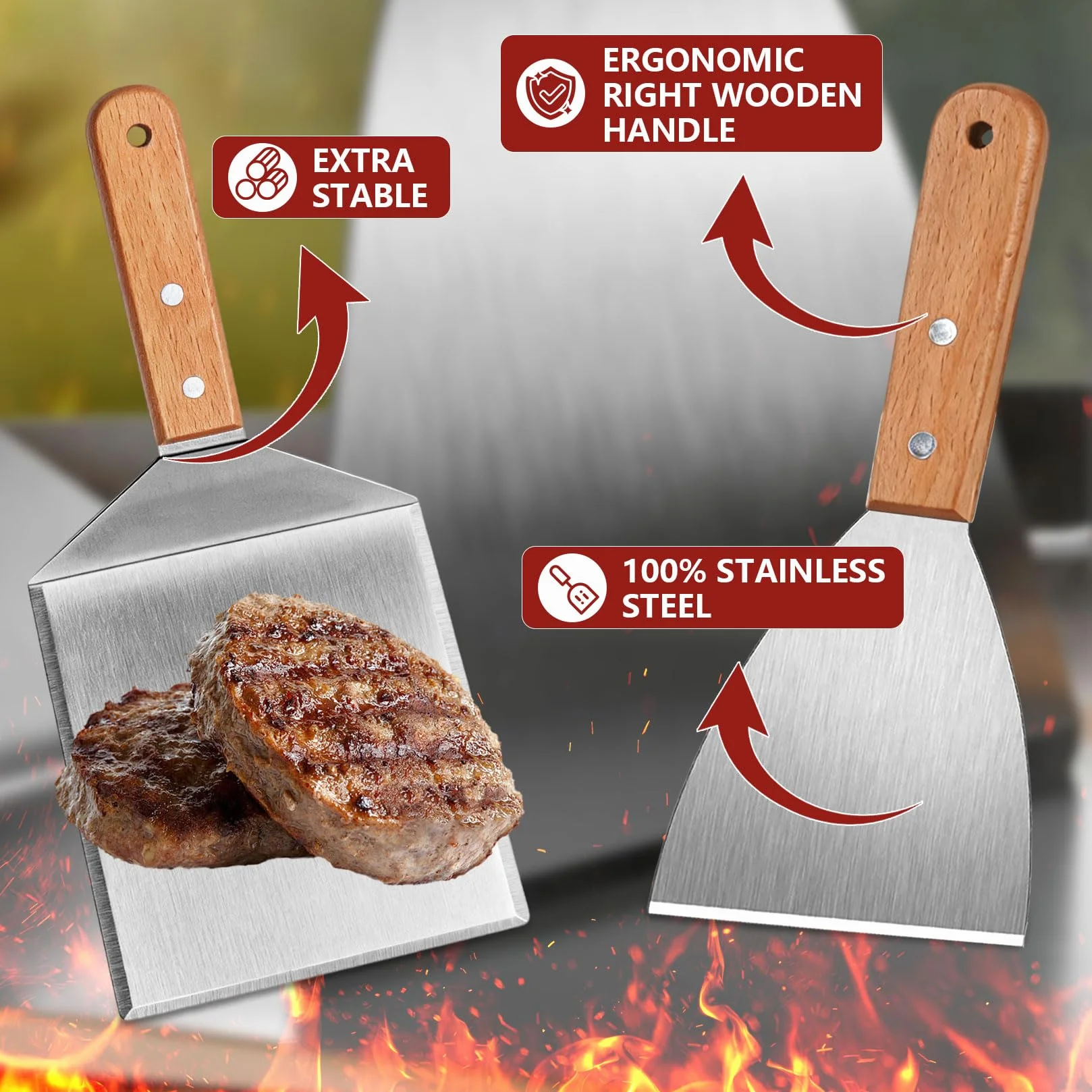 Zestaw 2 szpatułek ze stali nierdzewnej do grilla Plancha i Teppanyaki BBQ