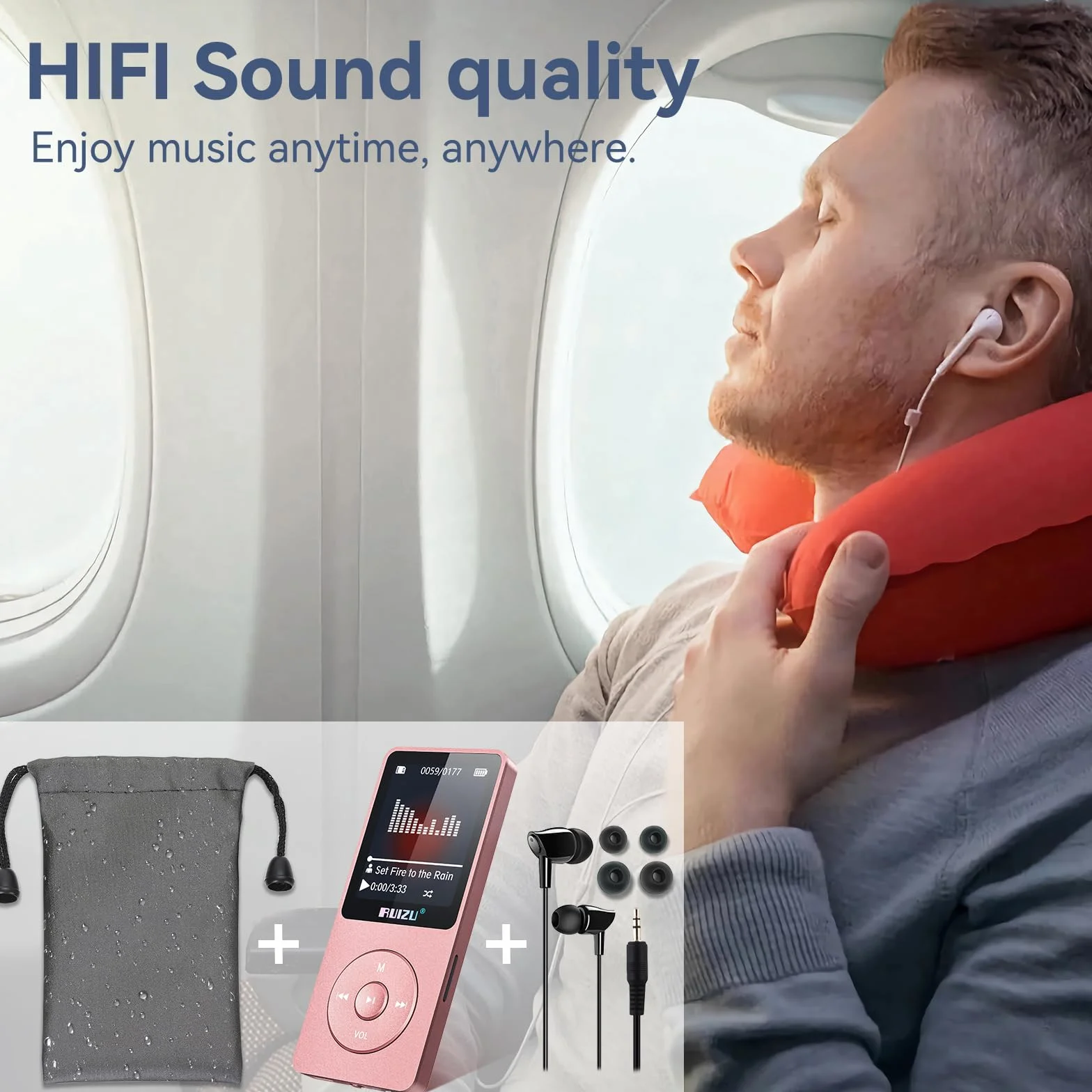 Odtwarzacz MP3 64GB z Bluetooth 5.3, super lekki (30 g), czas pracy do 80 godzin, ekran 1,8", idealny do uprawiania sportu, dla dzieci i dorosłych, obsługuje karty TF do 128 GB.
