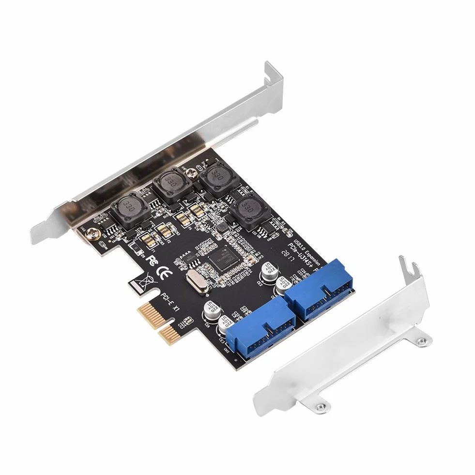 ASHATA Kontroler PCI Express USB 3.0, Karta Rozszerzeń PCI-E, 2 x Wewnętrzne Złącza 19-Pinowe, Super Speed Do 2 Portów Wewnętrznych, Adapter Dla WinXP/7/8/8.1/10