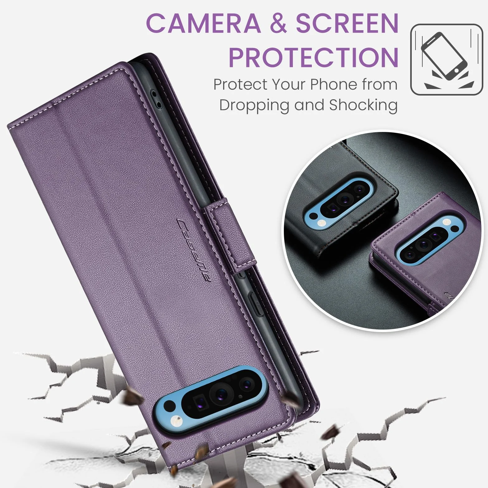 Etui do Google Pixel 9 Pro XL, wysokiej jakości skórzane portfela Case z [blokada RFID] stojak magnetyczne karty klapką ochrona obudowa Kompatybilne Google Pixel 9 Pro XL, Fioletowy