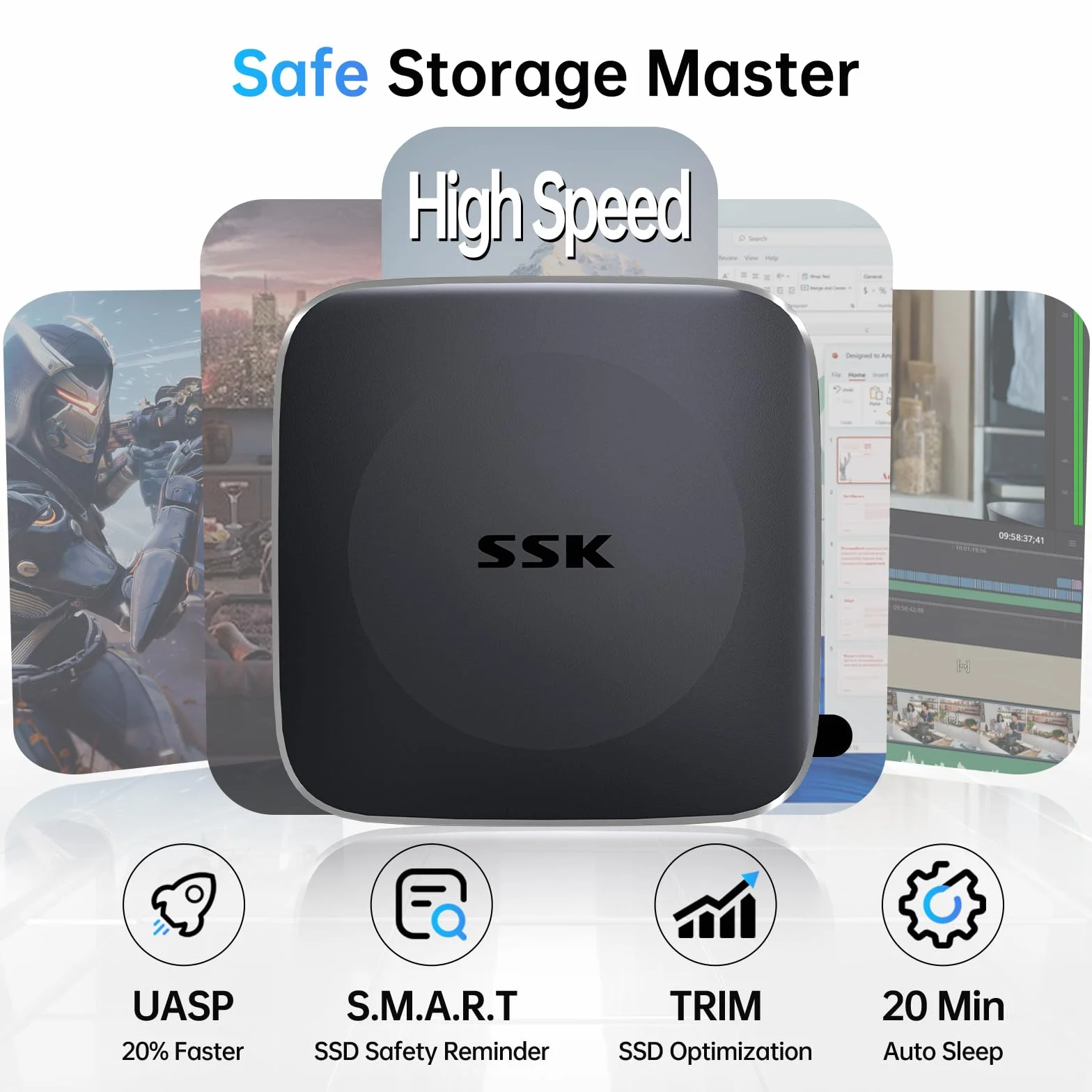 SSK Zewnętrzny dysk twardy 2TB SSD, do 550 MB/s, przenośny SSD, z kablem USB-C, szybki do iPhone 15/Android/Windows/Tablet
