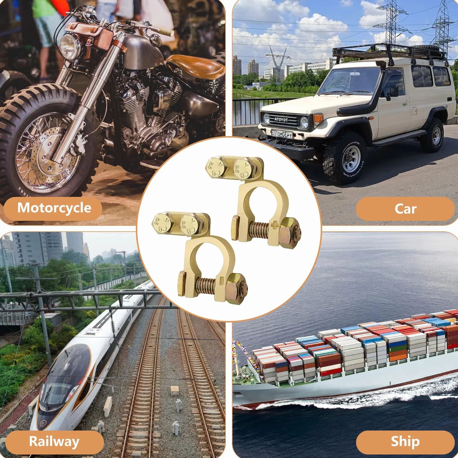 Zaciski do akumulatora 12 V, zaciski biegunowe, miedziane zaciski biegunowe akumulatora, 4 szt | Zaciski biegunowe akumulatora samochodowego, plus minus 12 V/24 V do samochodów, łodzi, przyczep kempingowych i transporterów