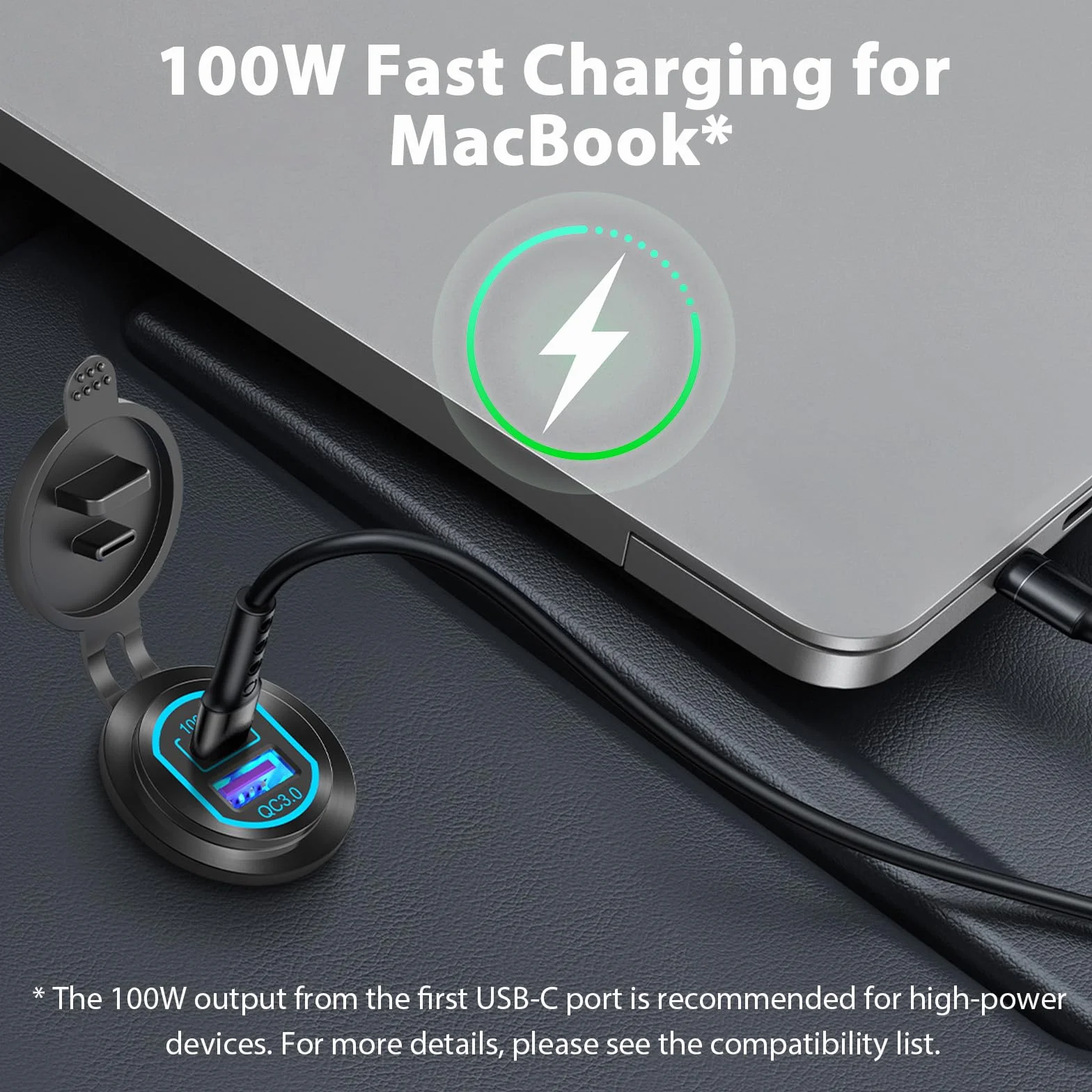 Gniazdo USB C 12V USB PD 100W do laptopa i gniazdo ładowarki samochodowej QC3.0 18W Stop aluminium szybkie ładowanie montaż wpuszczany Zamiennik gniazda zapalniczki Akcesoria do samodzielnego montażu