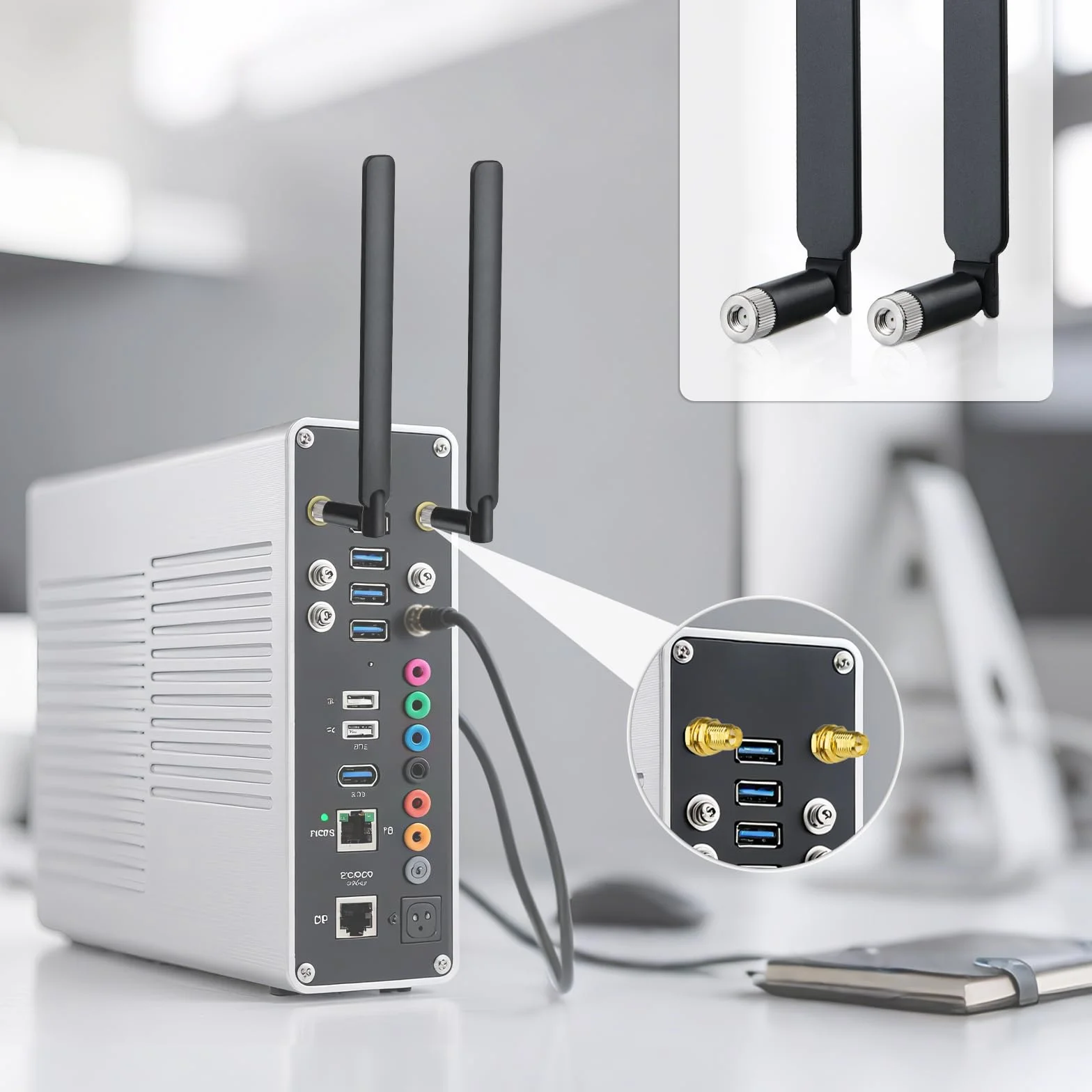 Superbat Dwuzakresowa antena Wi-Fi 2,4/5,8 GHz 8dBi MIMO | wtyczka RP-SMA | kompatybilna z routerem, mini PCI-Express PCIE karta sieciowa USB WiFi adapter monitoring kamer IP, dron FPV | 2-STK, czarna